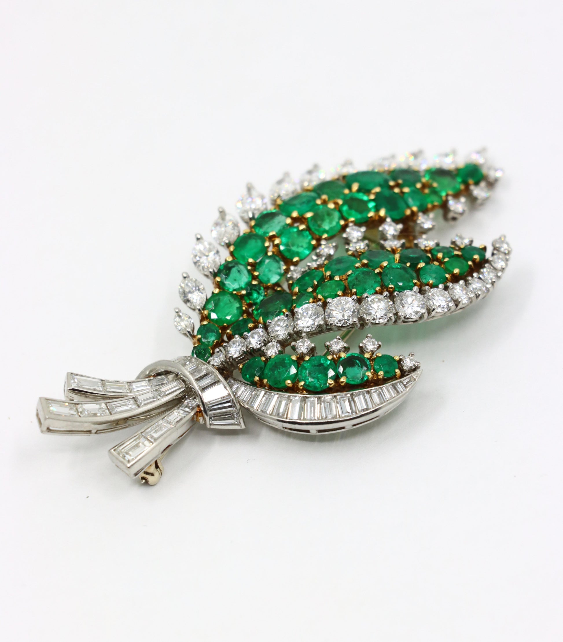 Cartier 18K Gold & Platinum Diamond Emerald Leaf Brooch