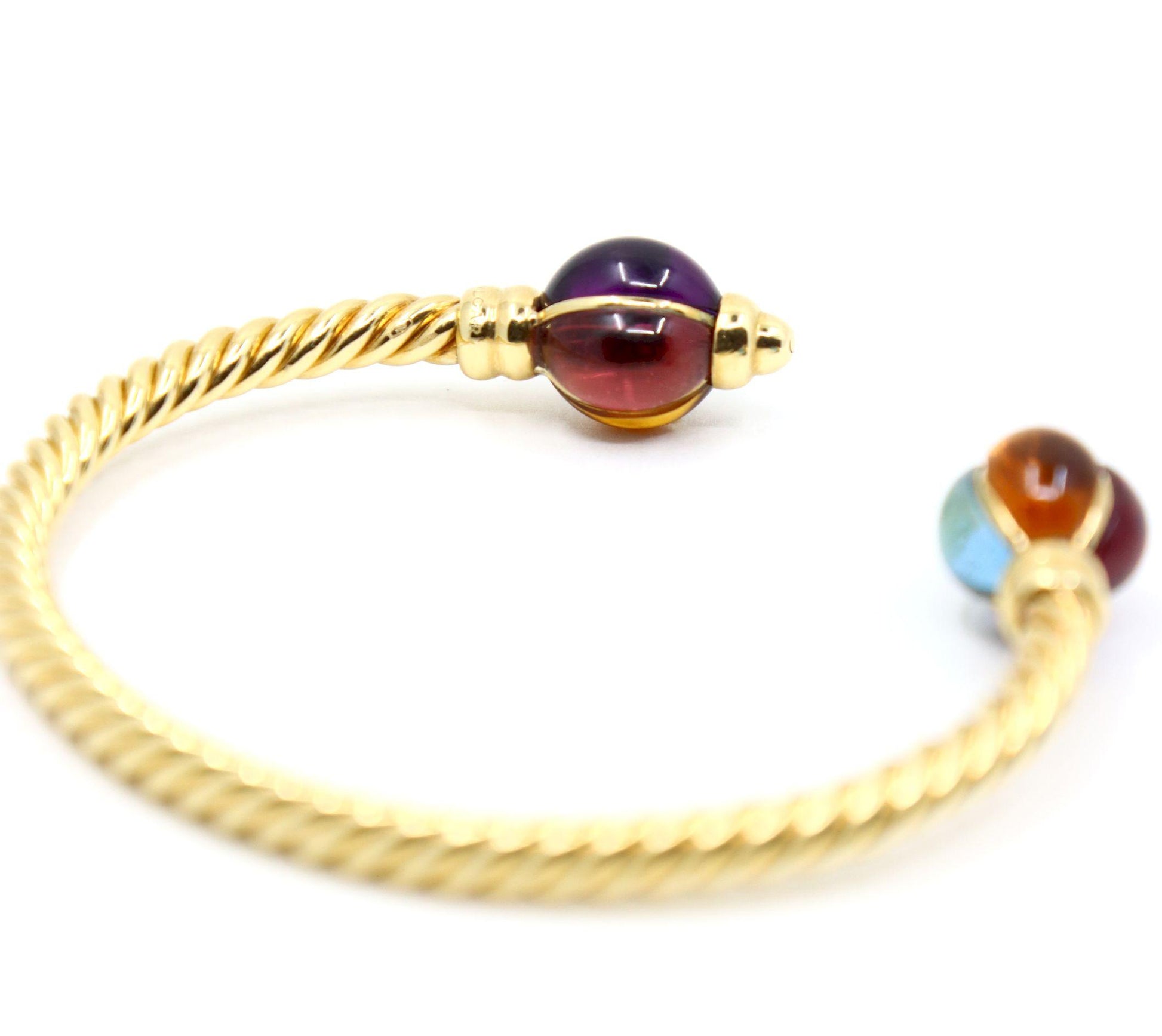 1980's Bulgari 18K Gold Multi-Gemstone Twisted Rope Cuff Bracelet