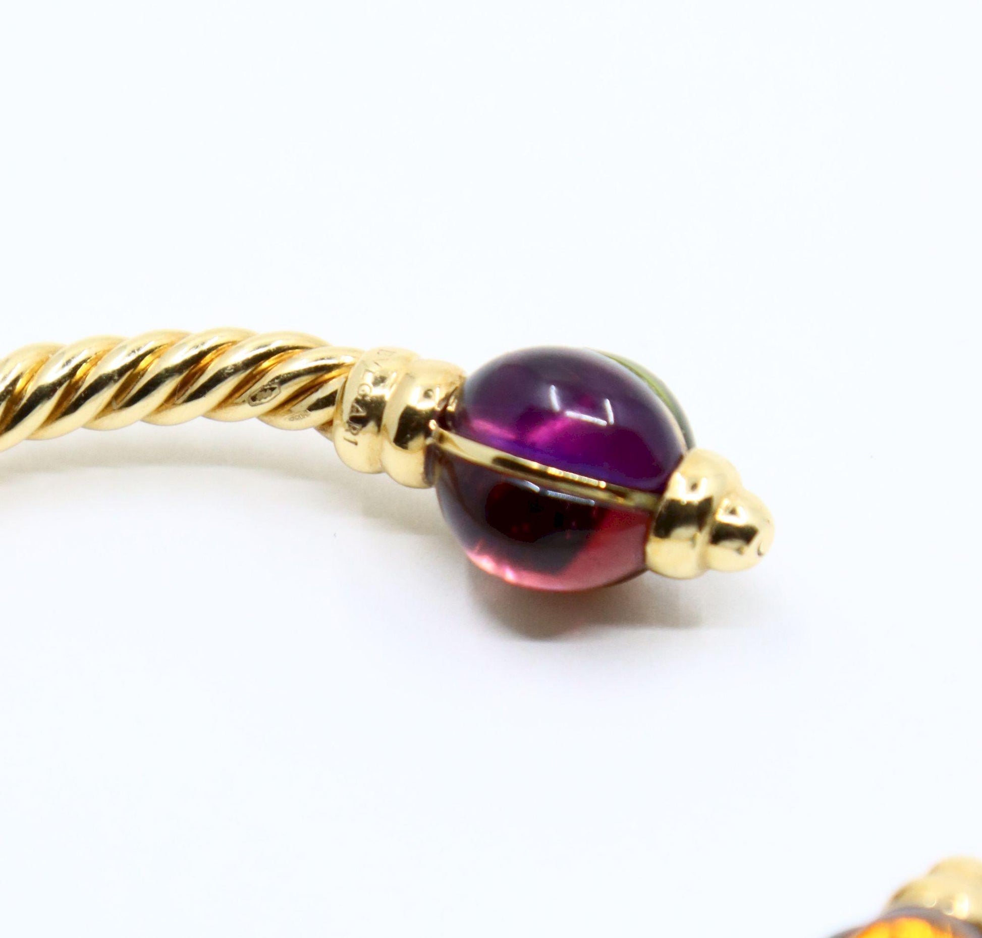 1980's Bulgari 18K Gold Multi-Gemstone Twisted Rope Cuff Bracelet