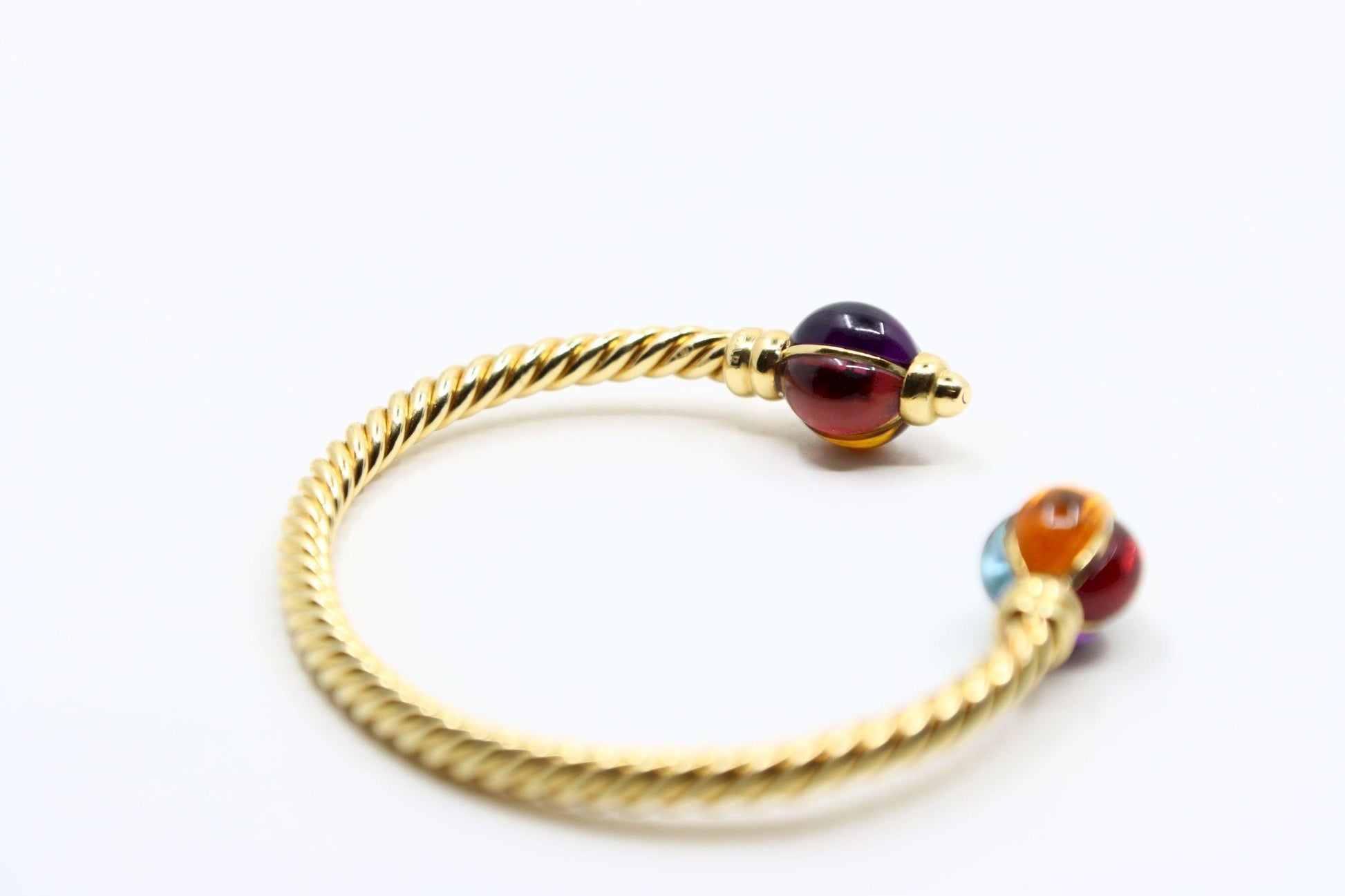 1980's Bulgari 18K Gold Multi-Gemstone Twisted Rope Cuff Bracelet