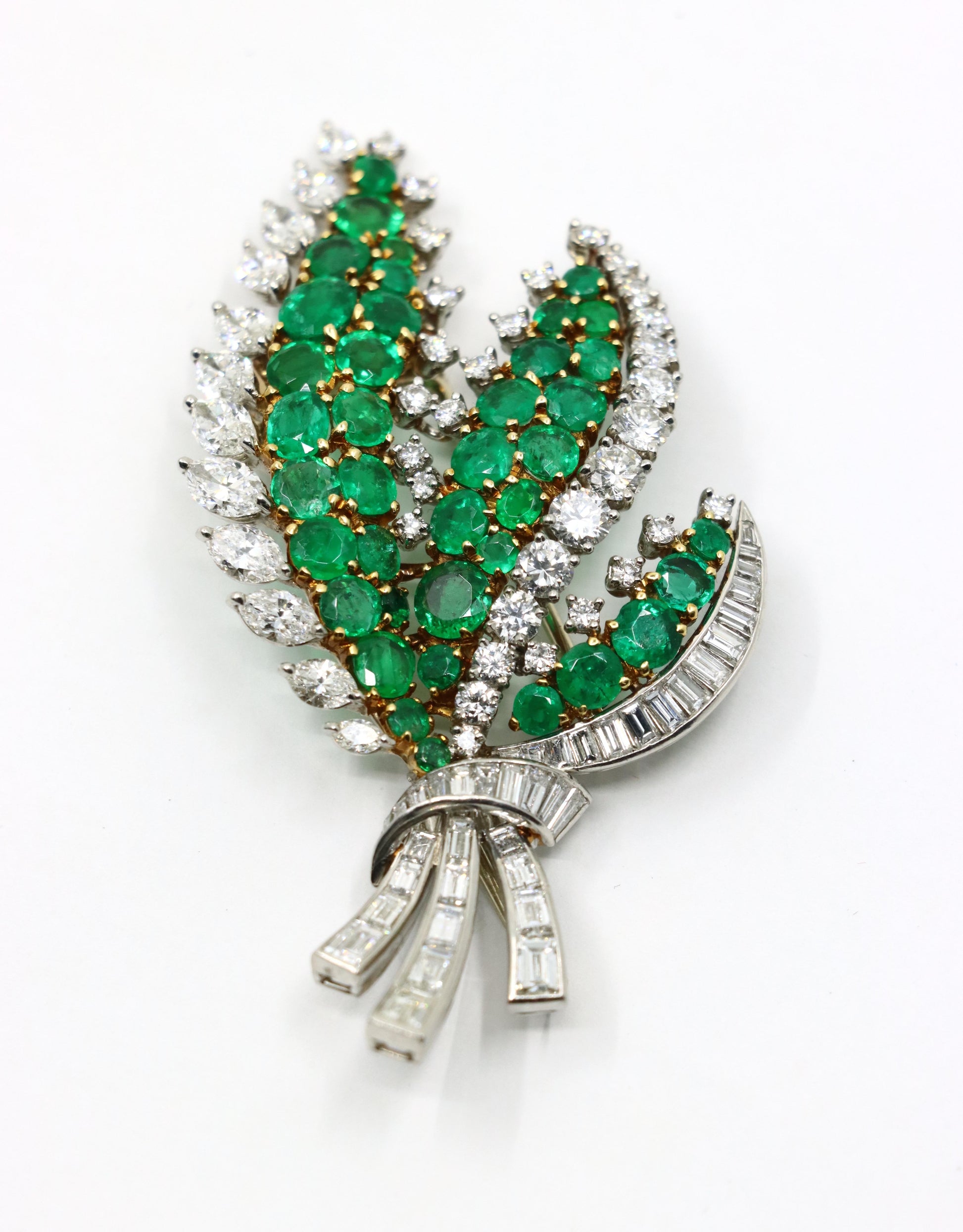 Cartier 18K Gold & Platinum Diamond Emerald Leaf Brooch