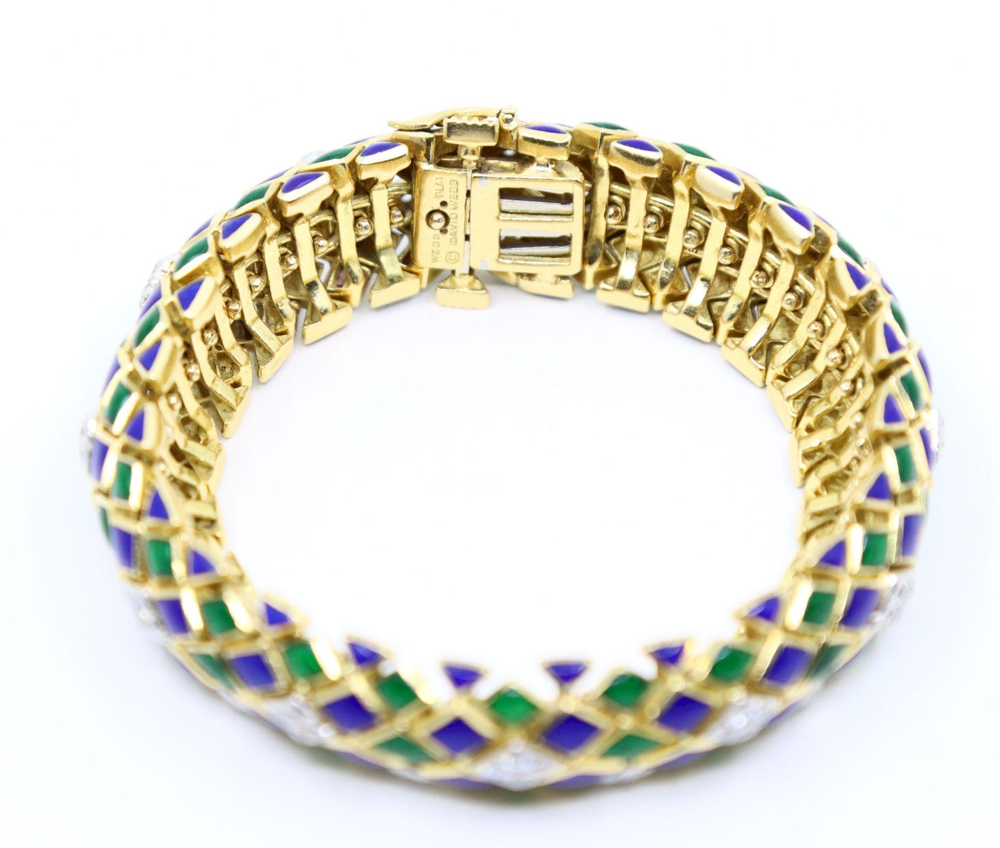 David Webb 18K Gold Diamond Enamel Textured Bracelet