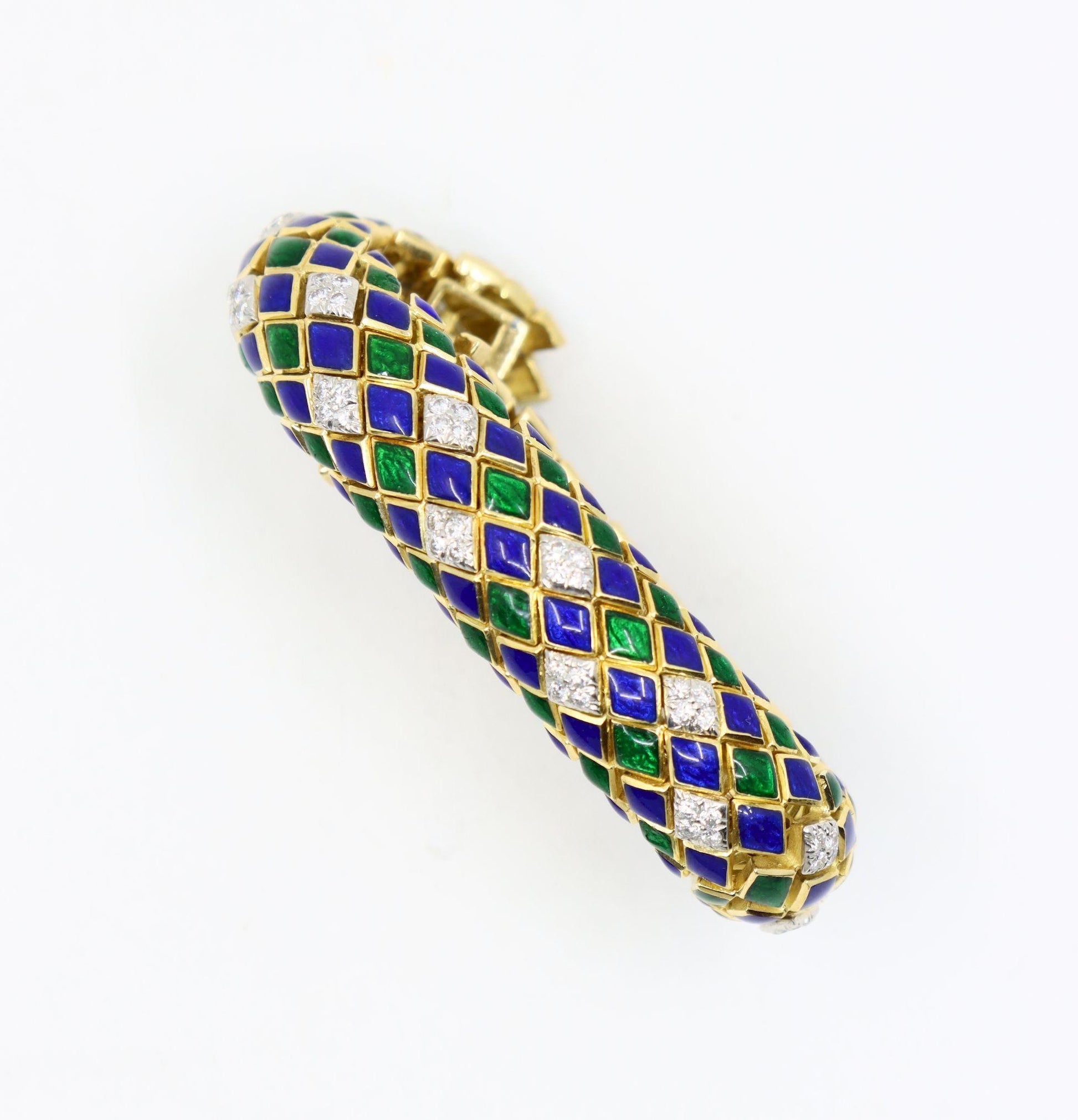 David Webb 18K Gold Diamond Enamel Textured Bracelet