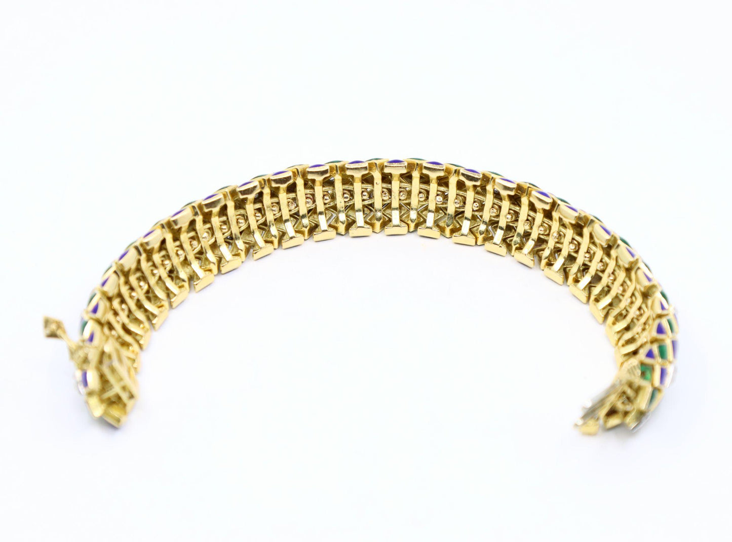 David Webb 18K Gold Diamond Enamel Textured Bracelet