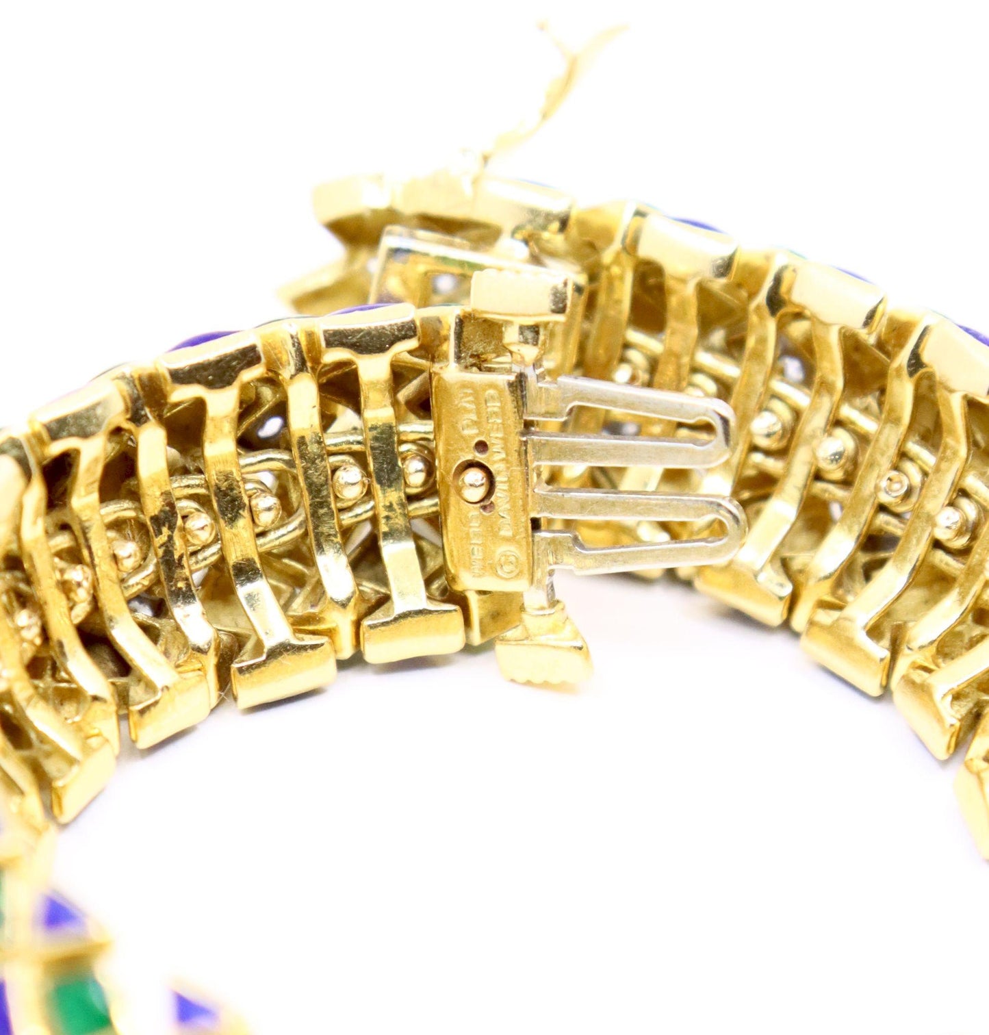 David Webb 18K Gold Diamond Enamel Textured Bracelet