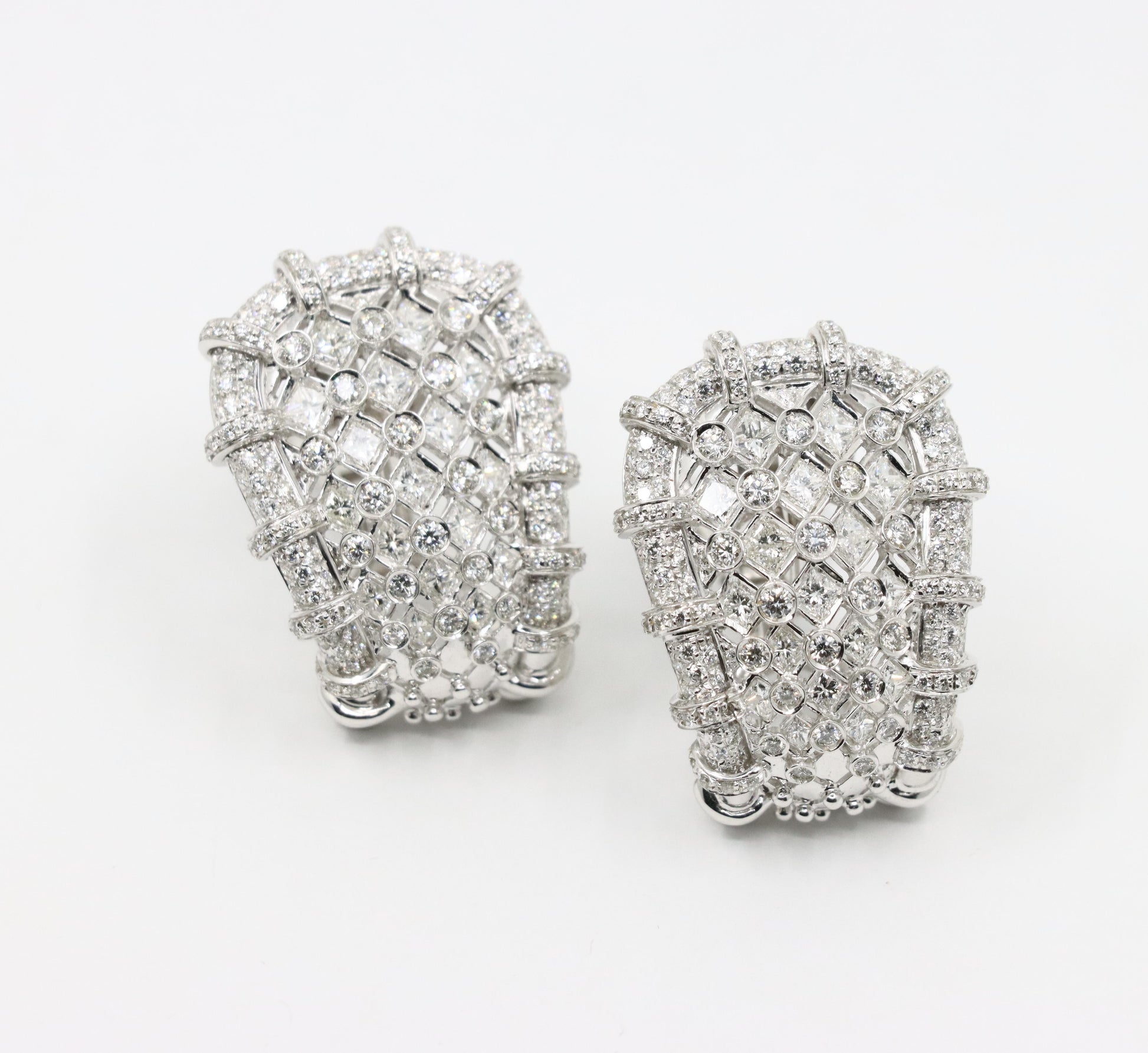 R.C.M 18K White Gold Diamond Earrings Italian