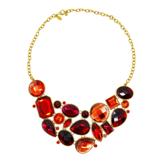 Vintage Joan River Gold Tone Red Glass Necklace