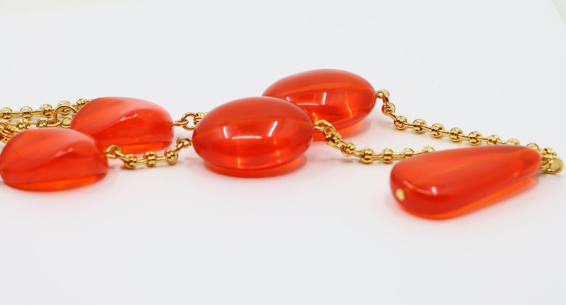 Vintage KJL Gold Tone Red Resin Chain Necklace