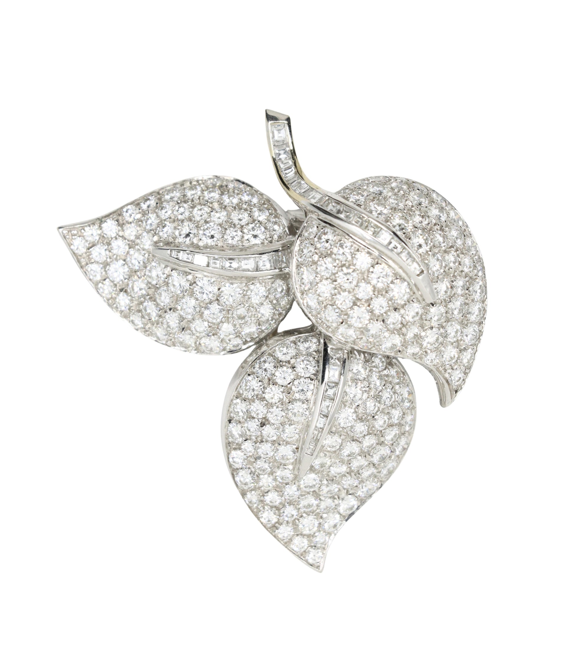 Vintage 18K White Gold Diamond Leaf Brooch