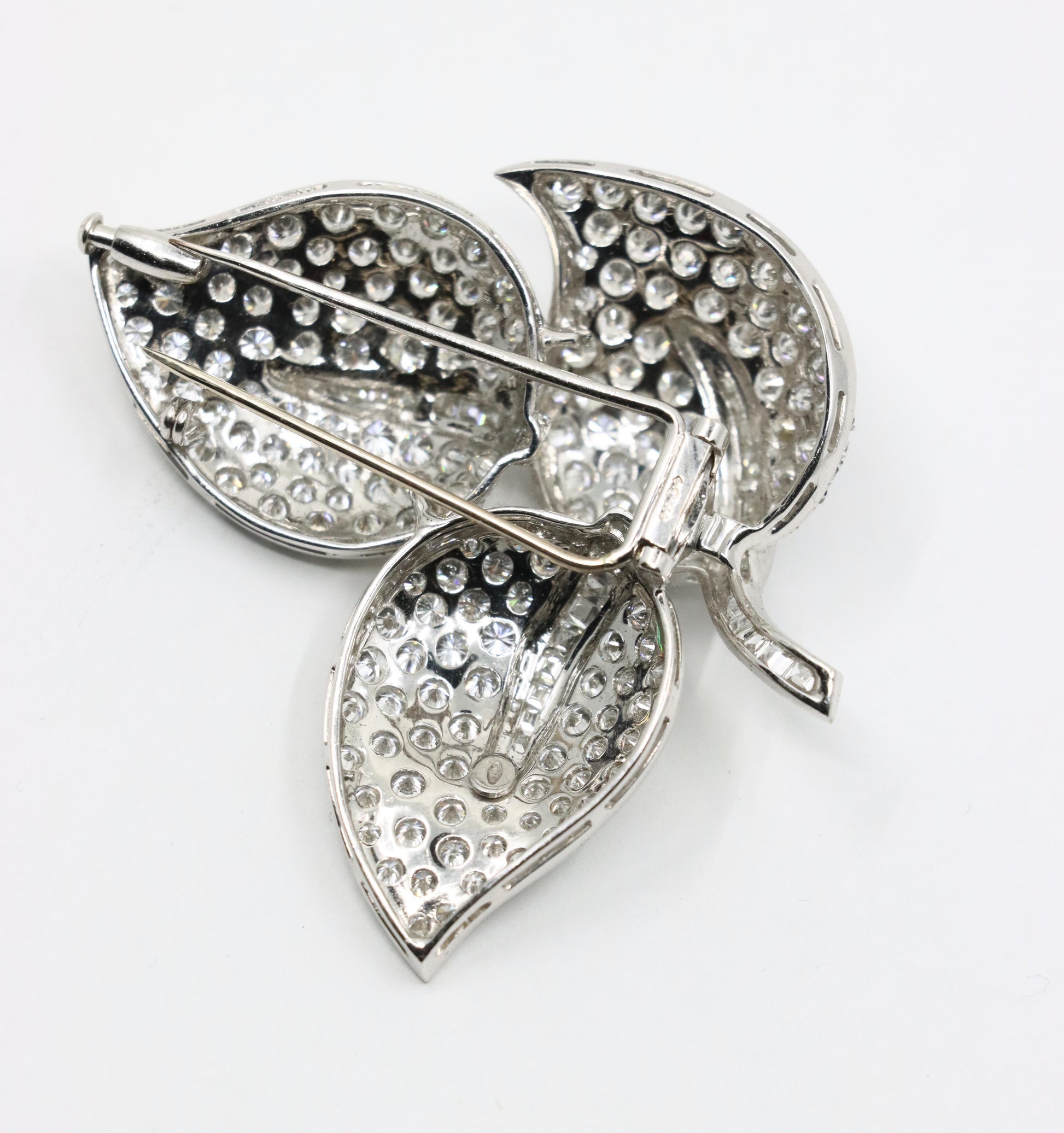 Vintage 18K White Gold Diamond Leaf Brooch