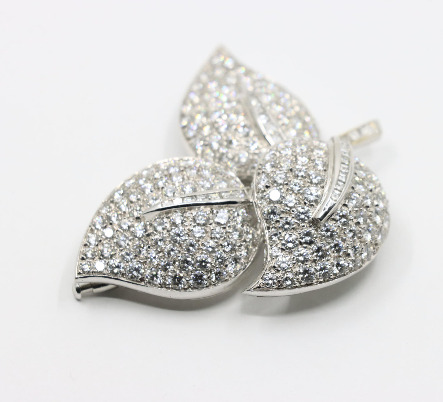Vintage 18K White Gold Diamond Leaf Brooch
