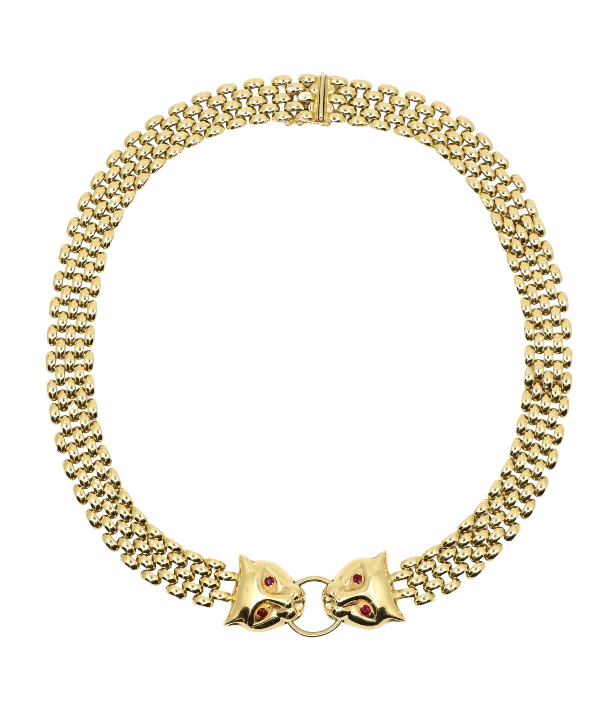 Vintage 14K Gold Ruby Panther Fox Necklace