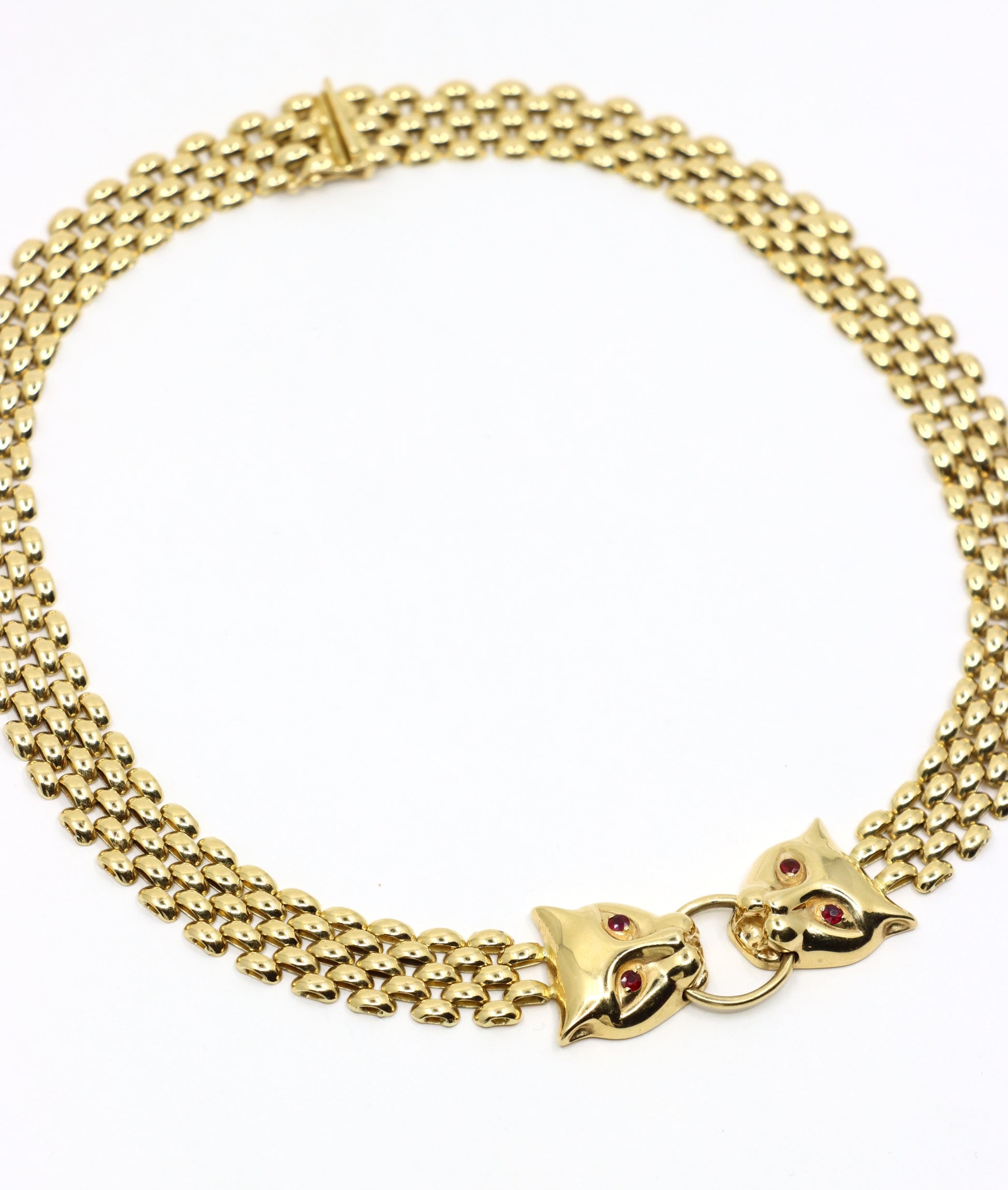 Vintage 14K Gold Ruby Panther Fox Necklace