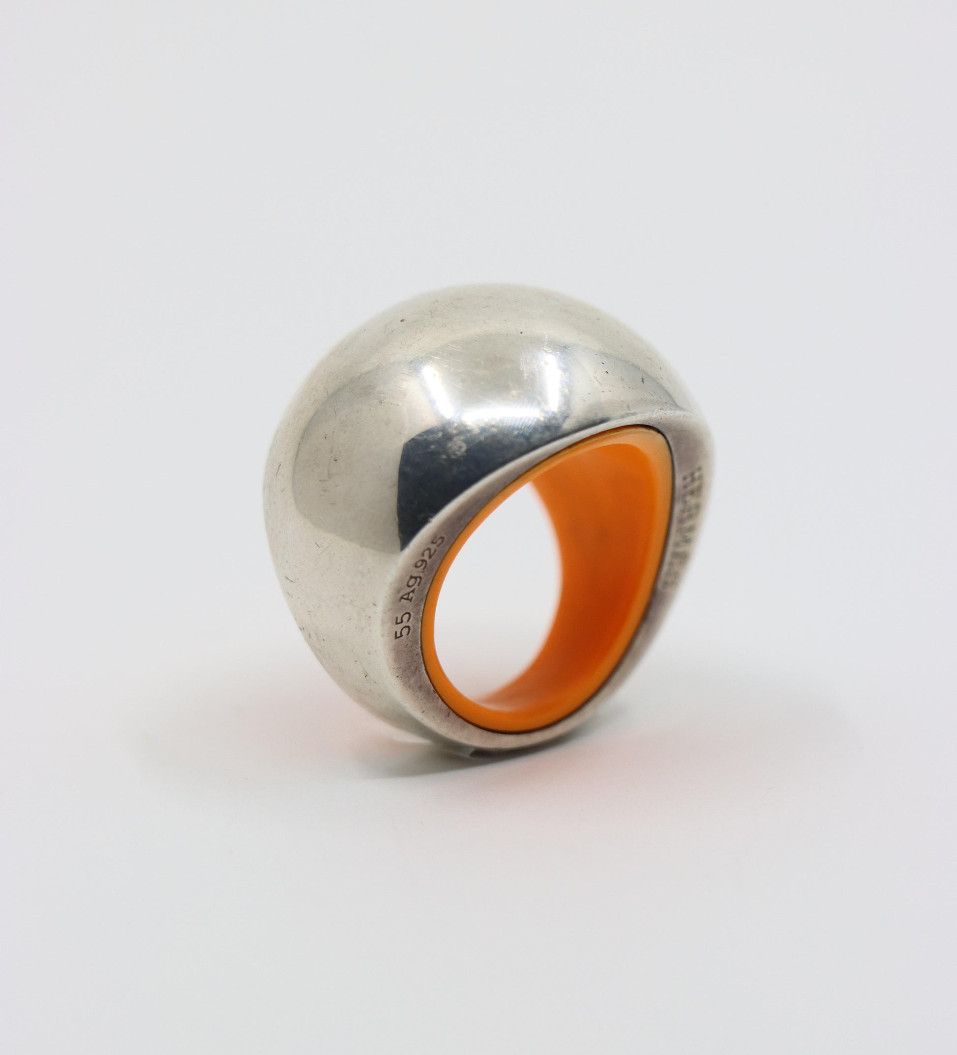 Hermes Sterling Silver Quark Cocktail Orange Ring