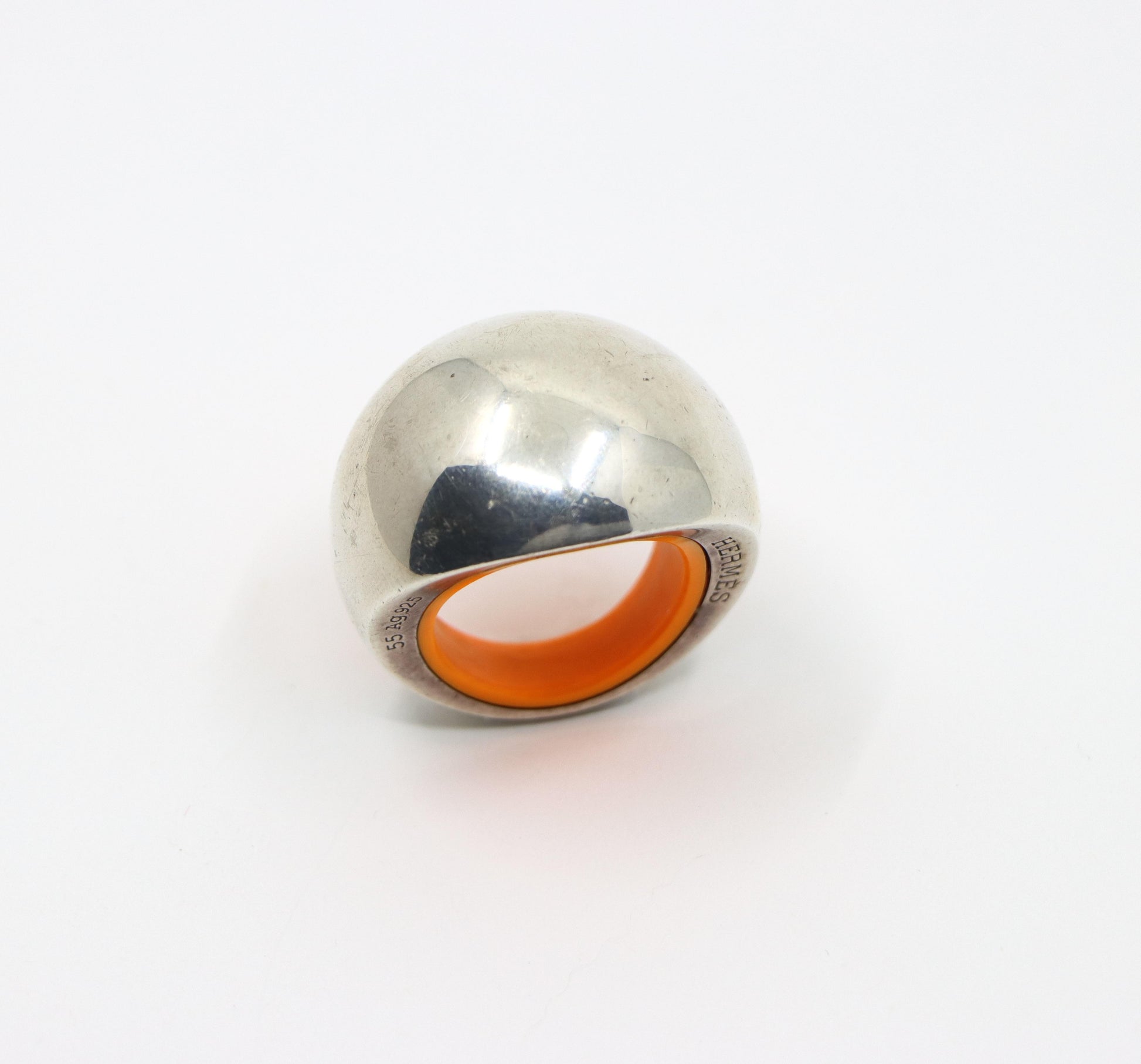 Hermes Sterling Silver Quark Cocktail Orange Ring