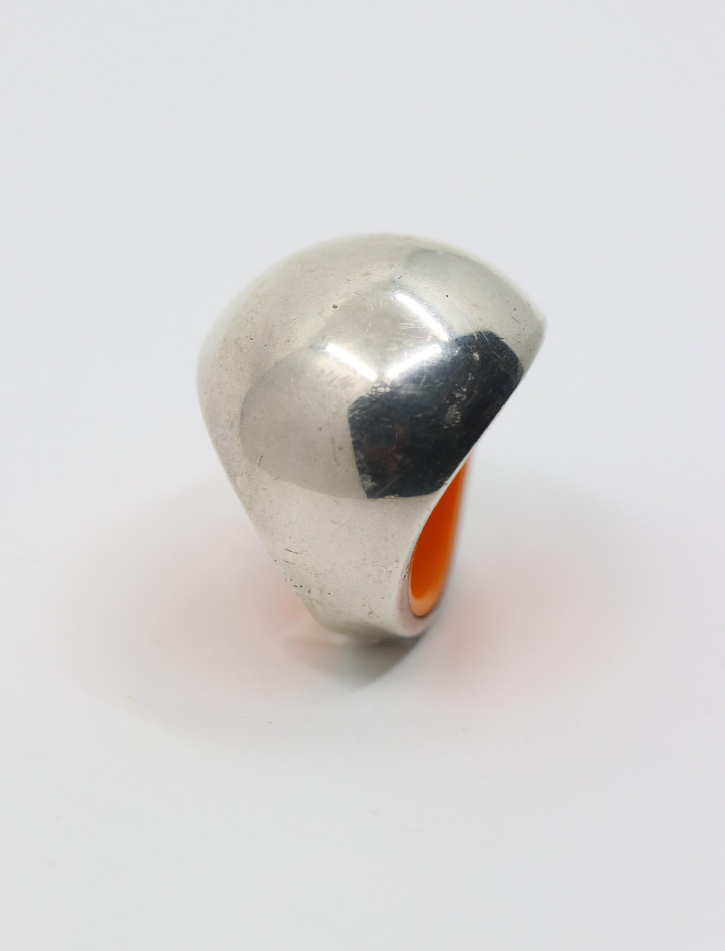 Hermes Sterling Silver Quark Cocktail Orange Ring