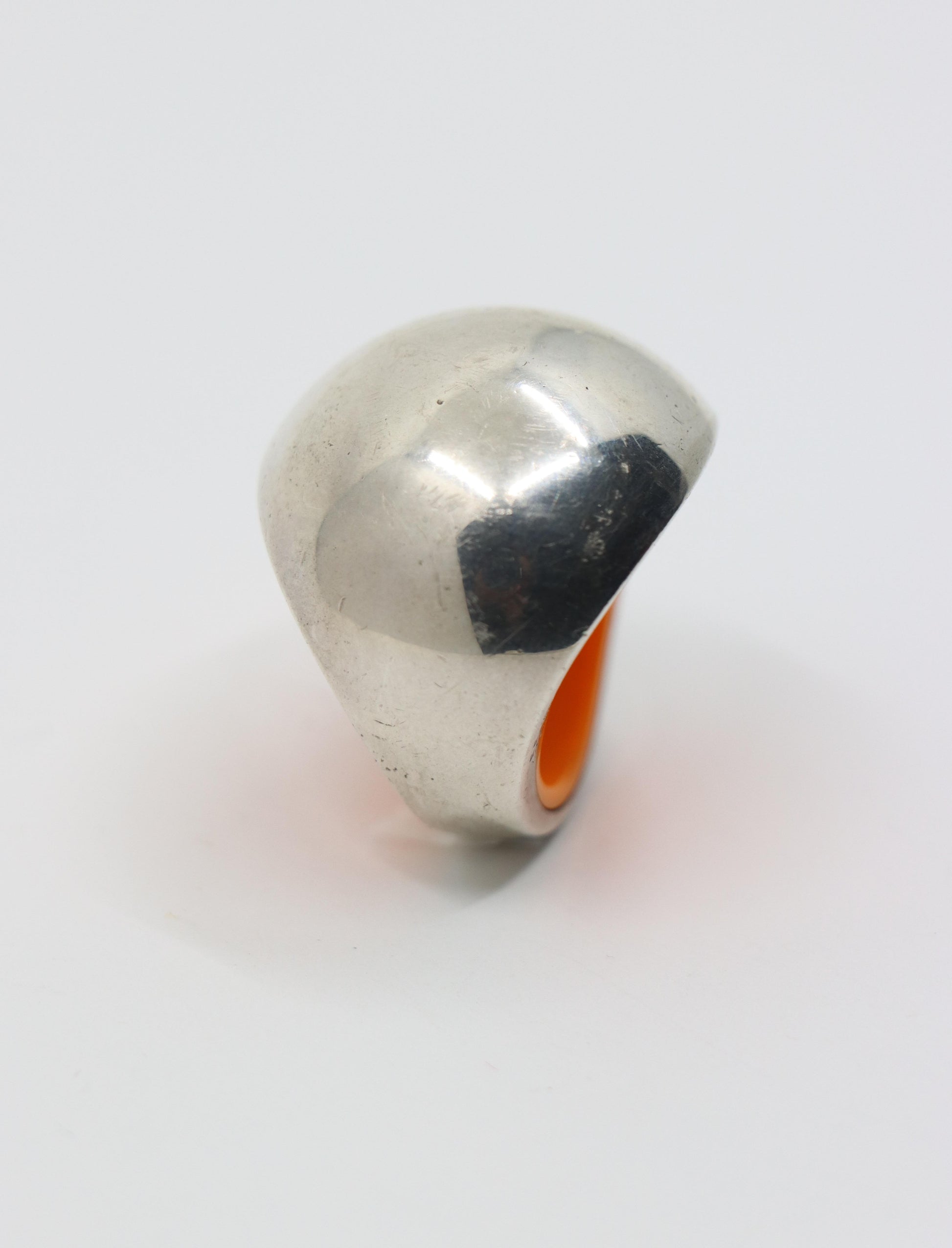 Hermes Sterling Silver Quark Cocktail Orange Ring