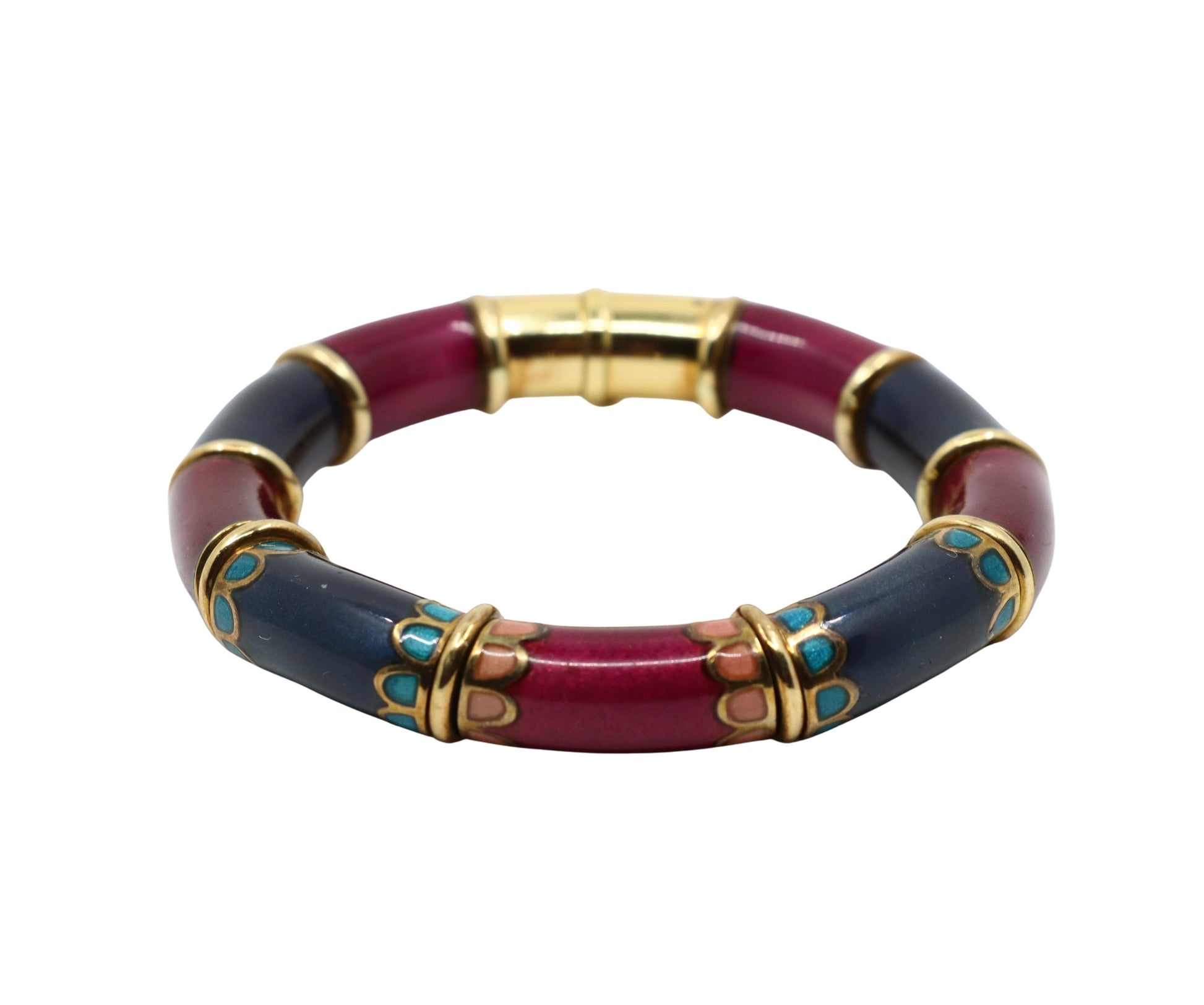 Vintage La Nouvelle Bague 18K Gold Red Navy Enamel Bracelet