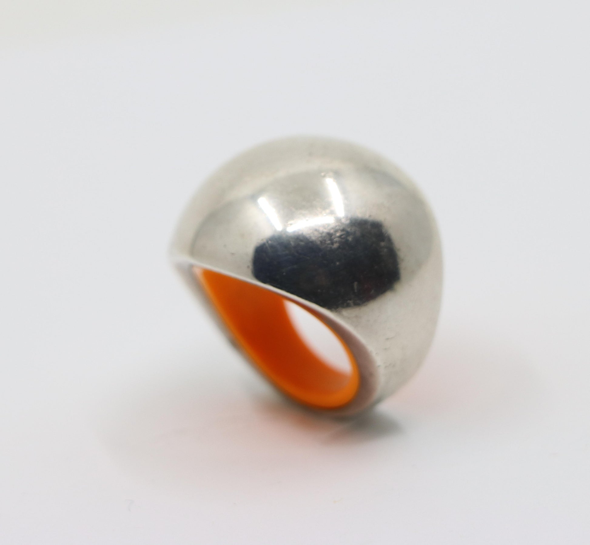 Hermes Sterling Silver Quark Cocktail Orange Ring