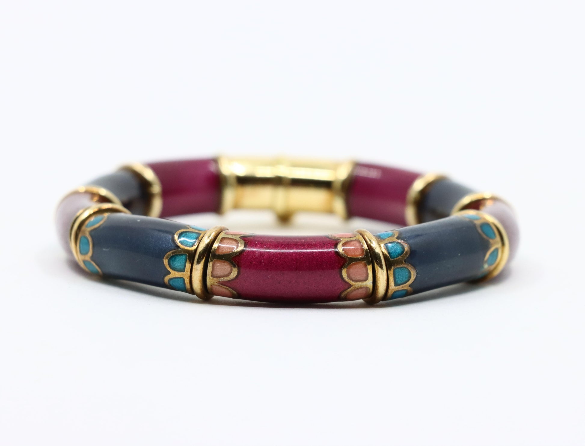 Vintage La Nouvelle Bague 18K Gold Red Navy Enamel Bracelet