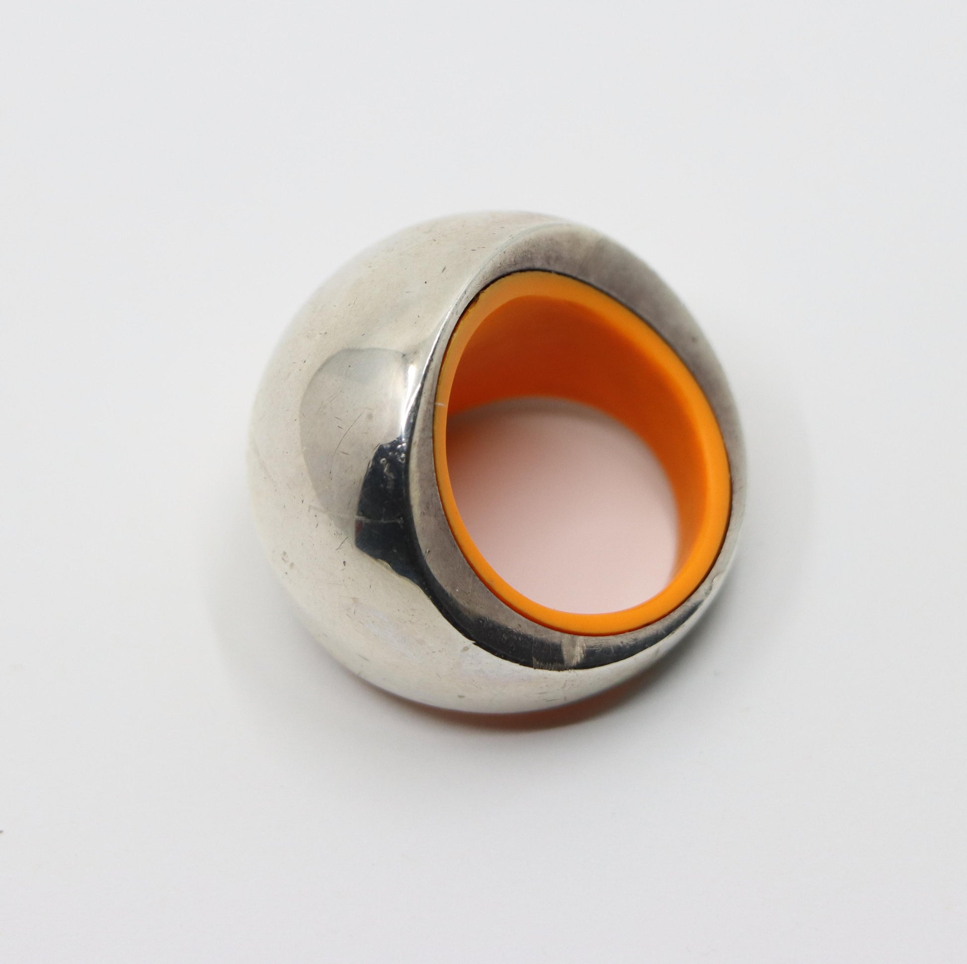 Hermes Sterling Silver Quark Cocktail Orange Ring