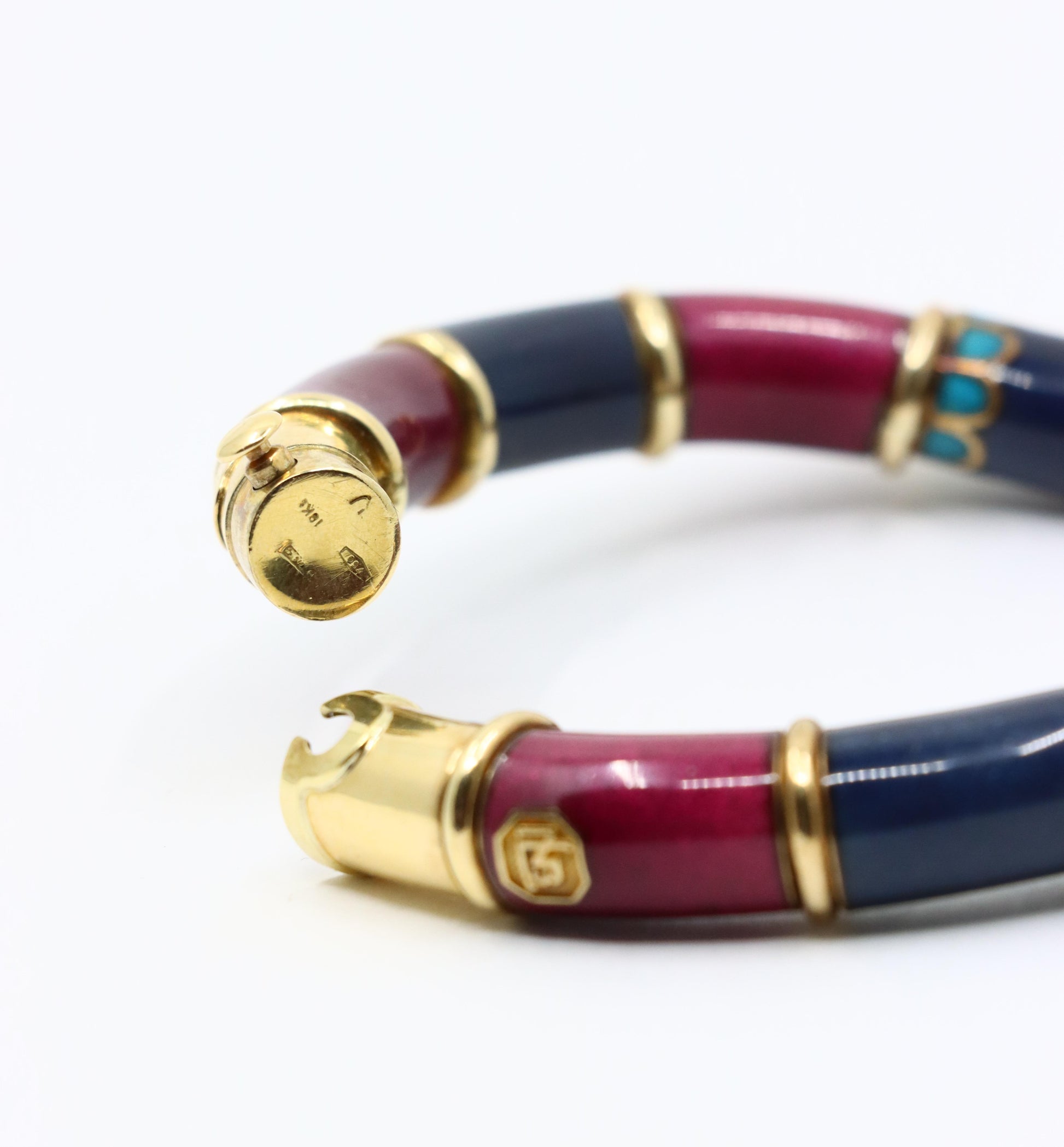 Vintage La Nouvelle Bague 18K Gold Red Navy Enamel Bracelet