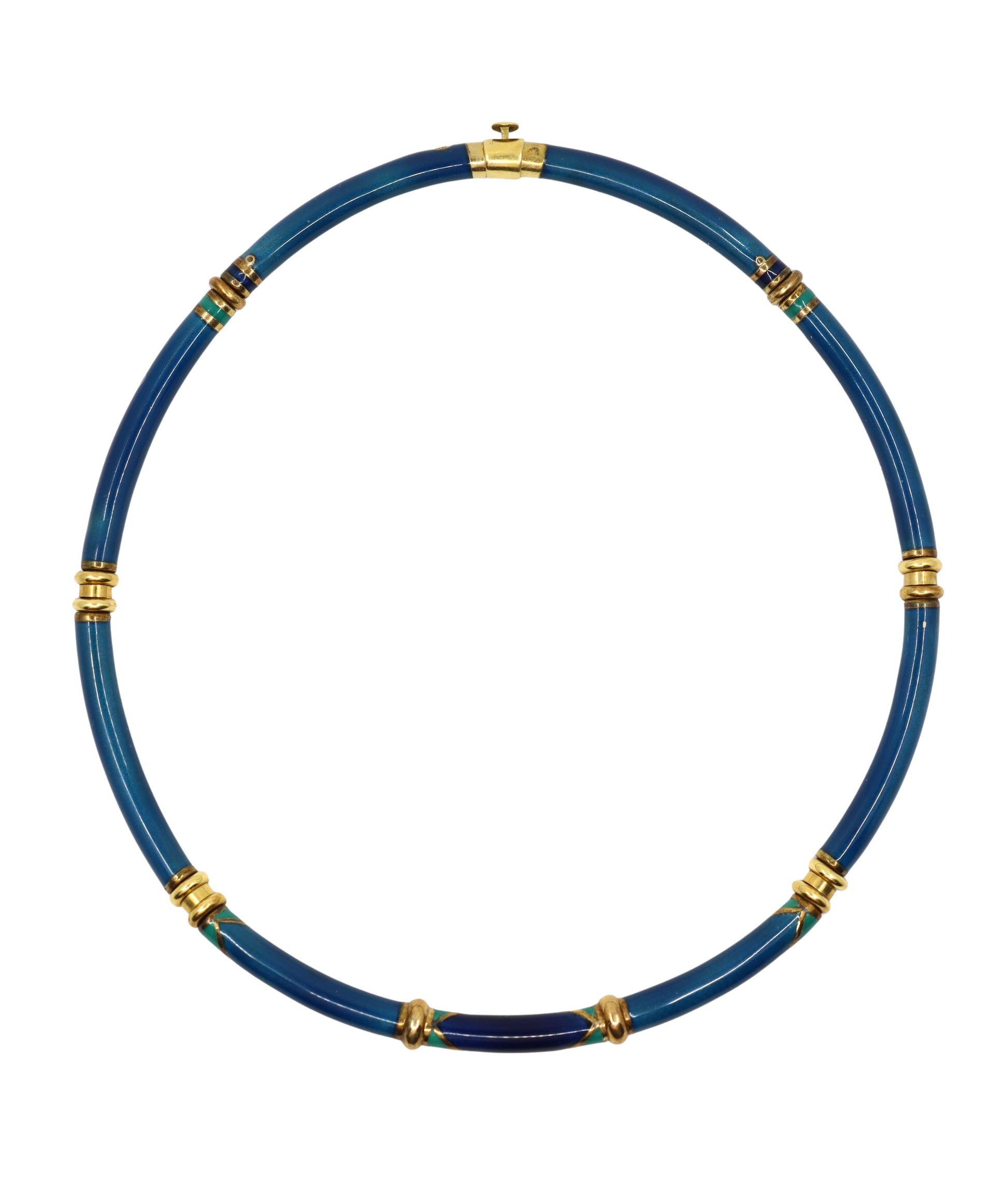 Vintage La Nouvelle Bague 18K Gold Turquoise Navy Enamel Necklace