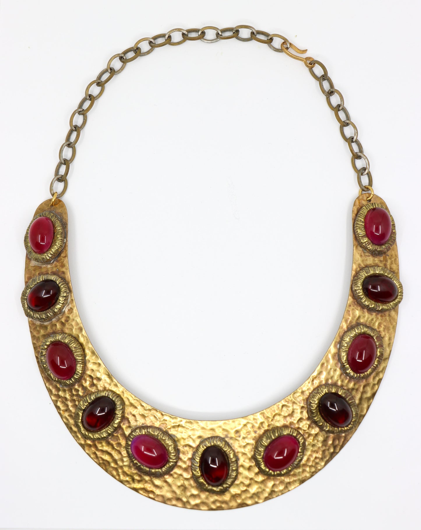 Darren Manes Gold Tone Red Gripoix Cabochons Statement Necklace