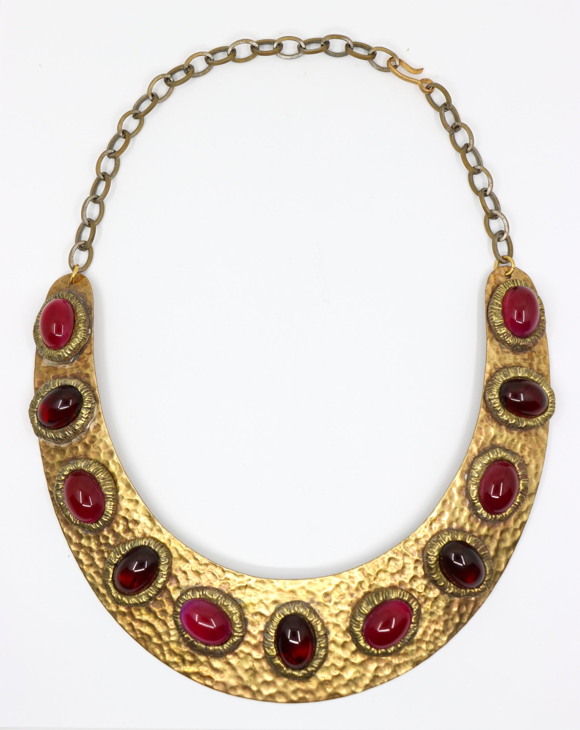 Darren Manes Gold Tone Red Gripoix Cabochons Statement Necklace