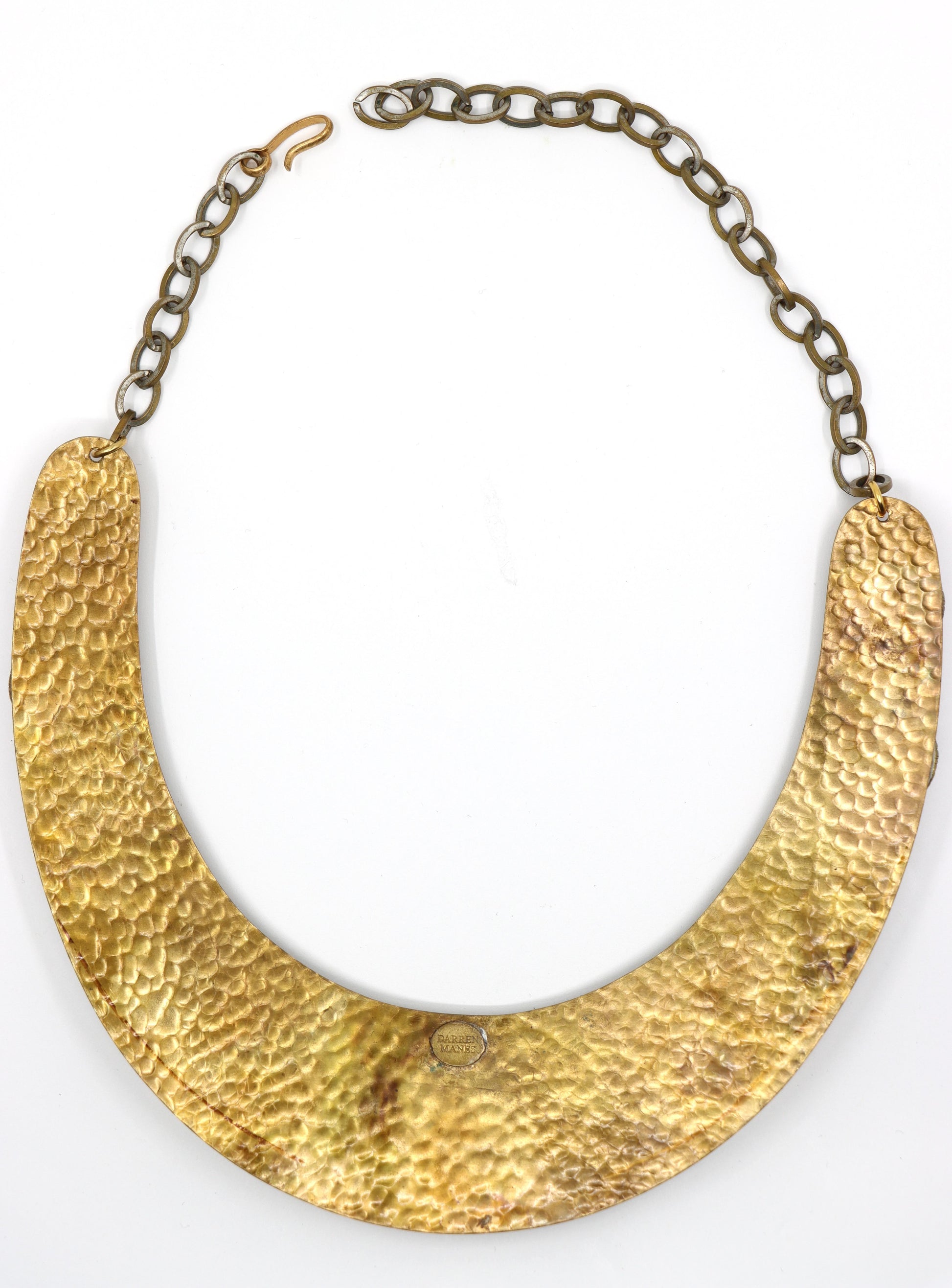 Darren Manes Gold Tone Red Gripoix Cabochons Statement Necklace