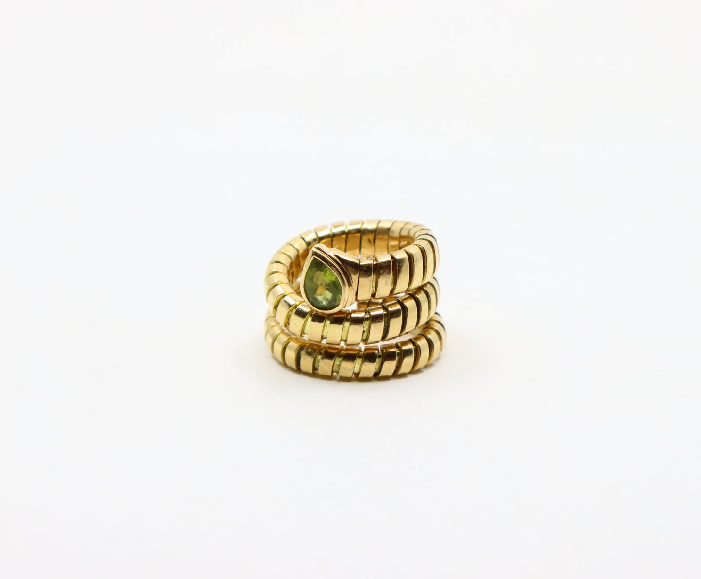 Bulgari Tubogas Serpenti Peridot 18k Yellow Gold 3-Row Ring