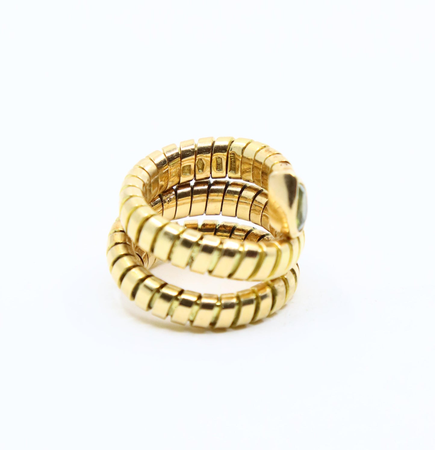Bulgari Tubogas Serpenti Peridot 18k Yellow Gold 3-Row Ring
