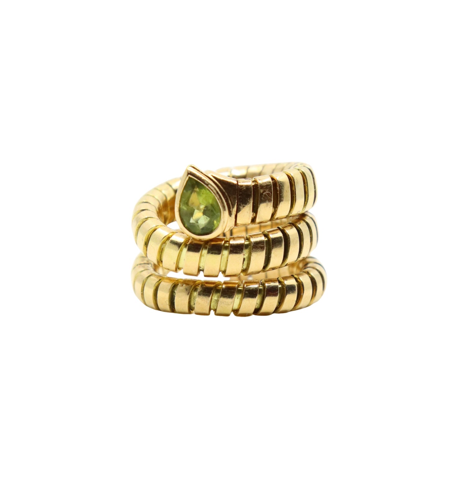 Bulgari Tubogas Serpenti Peridot 18k Yellow Gold 3-Row Ring