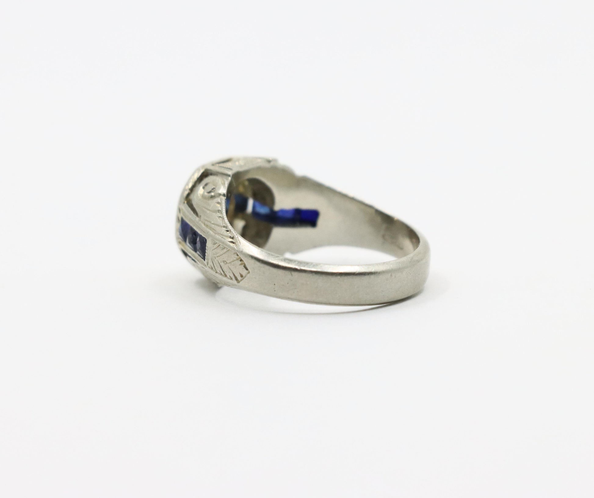 Art Deco Style 18K White Gold Sapphire 1.1 CT Diamond Ring