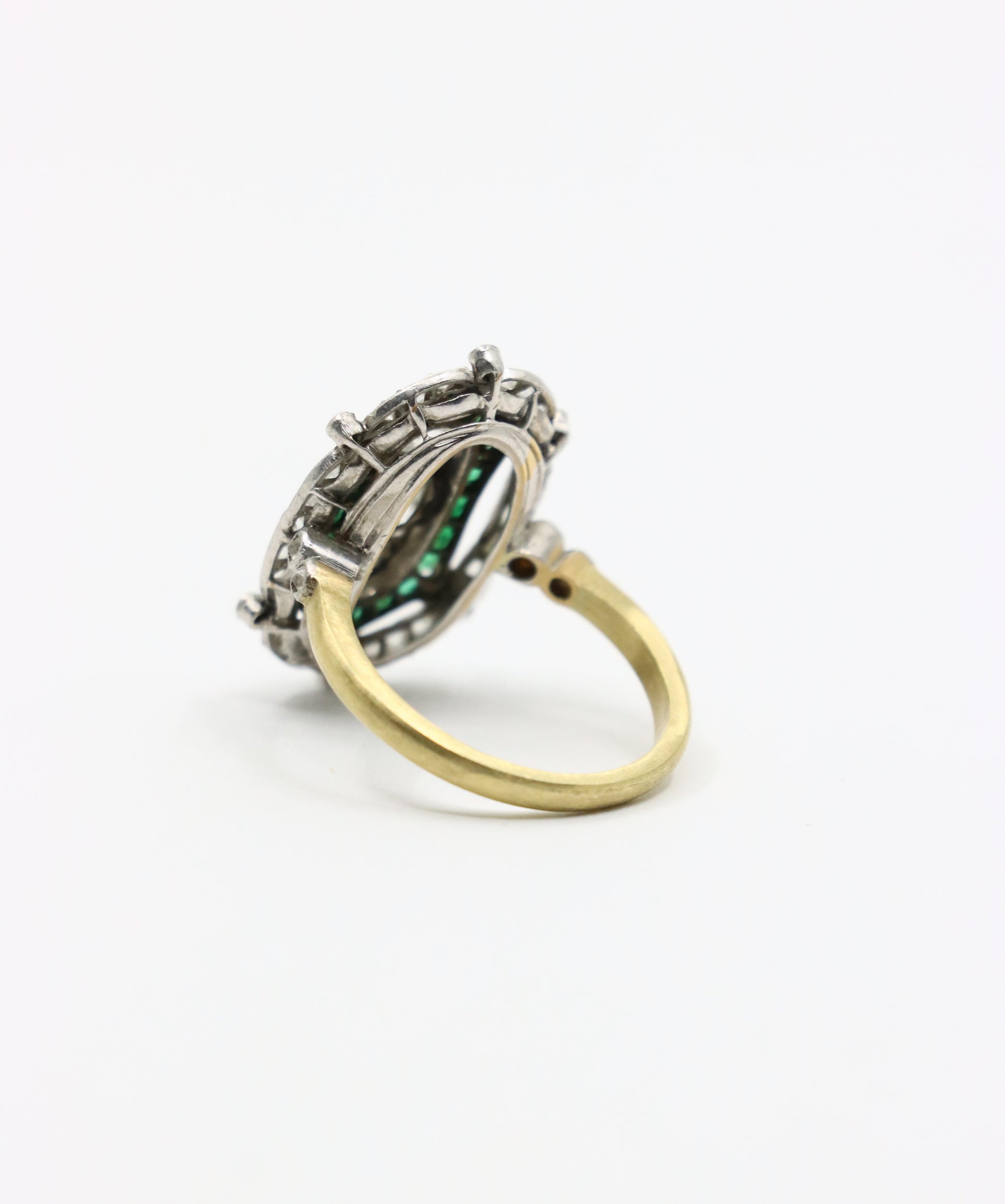 Art Deco 18K Gold & Platinum Diamond Emerald Ring