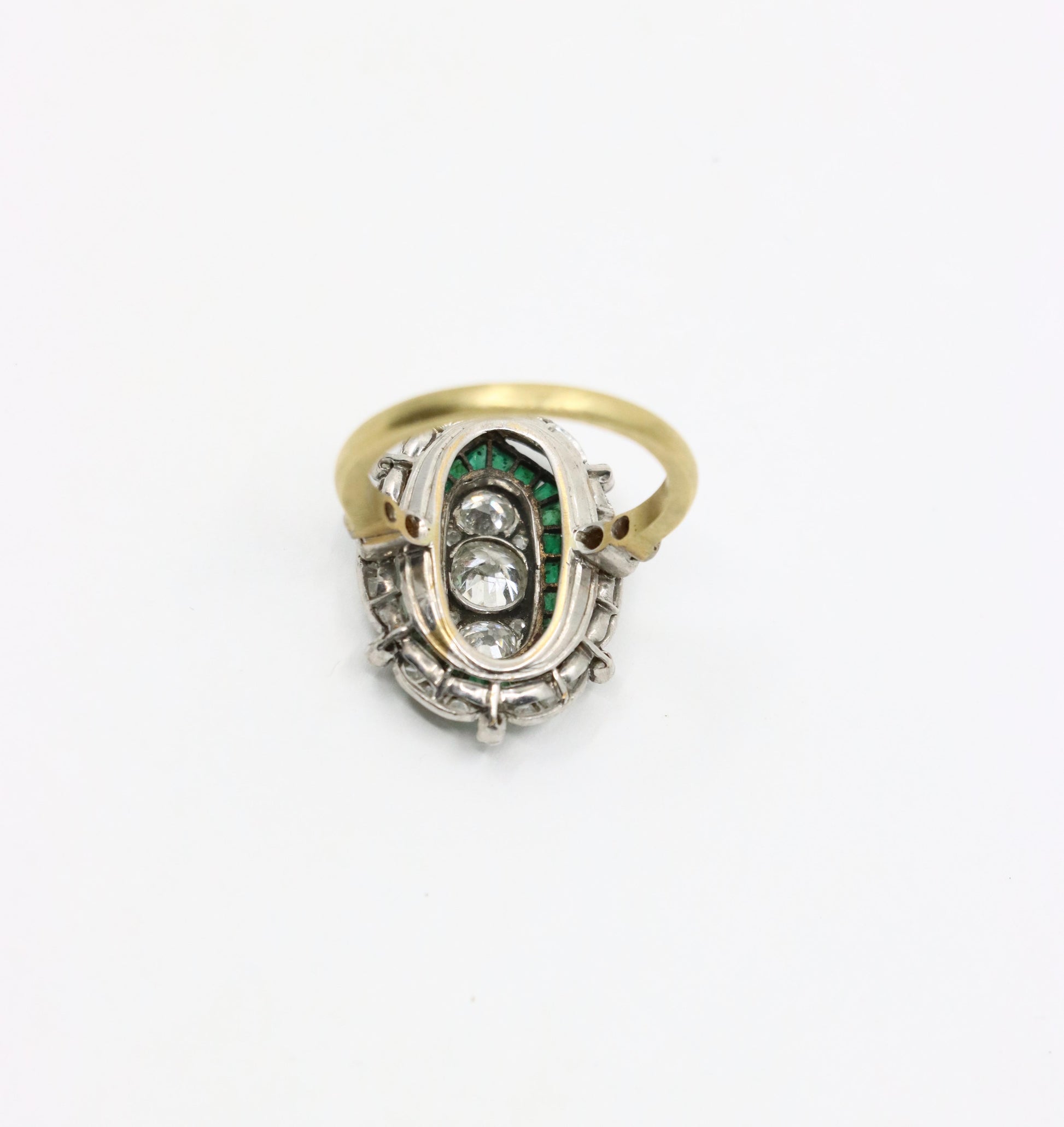 Art Deco 18K Gold & Platinum Diamond Emerald Ring