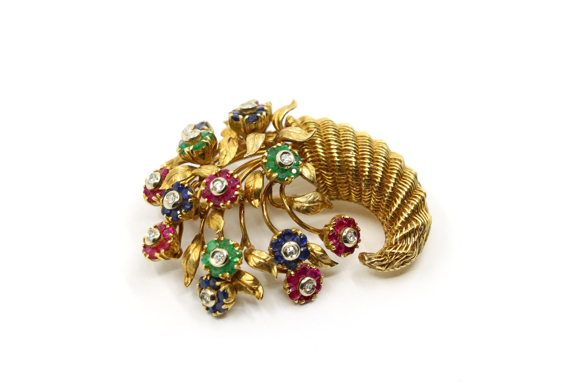 Retro Tiffany & Co. En Tremblant Gem Set Gold Brooch Pin