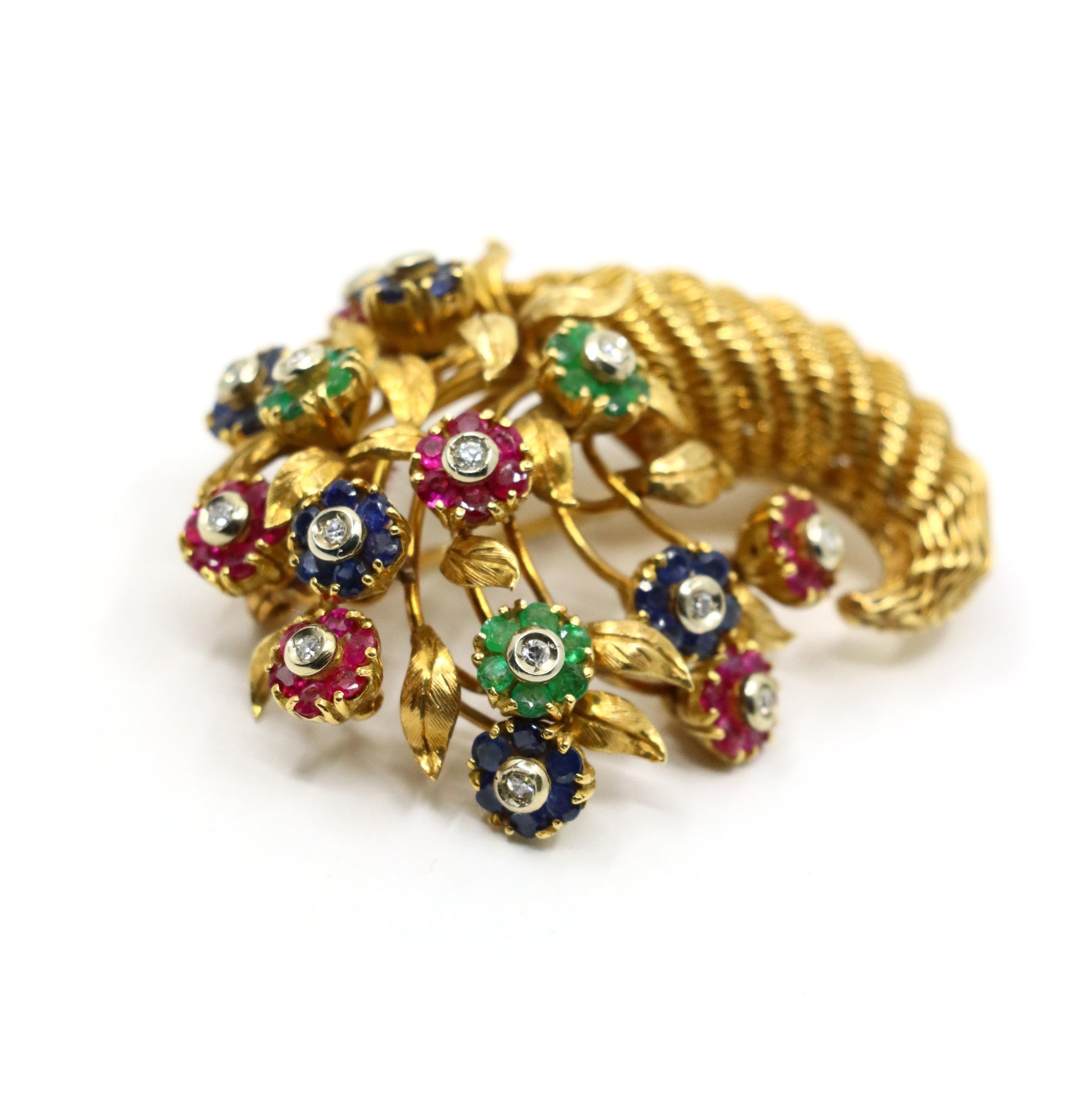 Retro Tiffany & Co. En Tremblant Gem Set Gold Brooch Pin