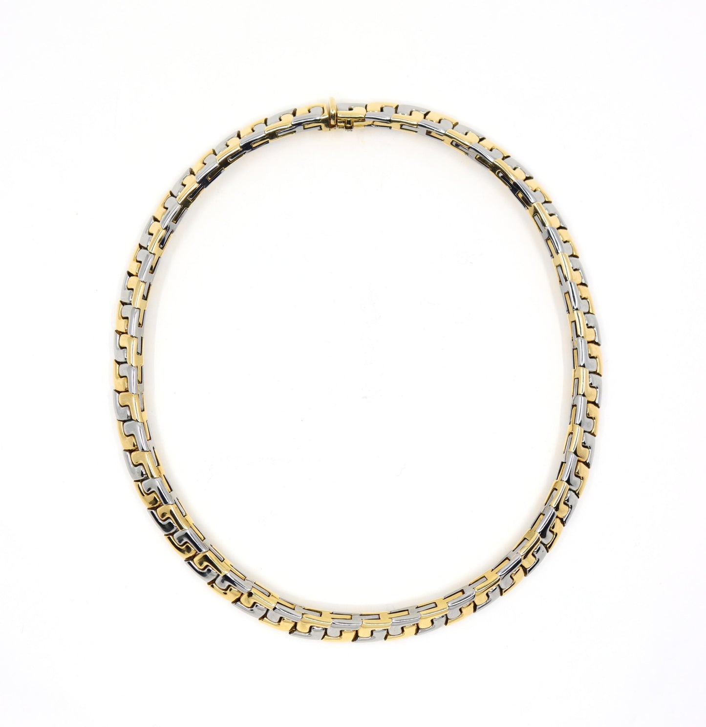 VINTAGE BULGARI TWO TONE 18K GOLD GEOMETRIC COLLAR NECKLACE