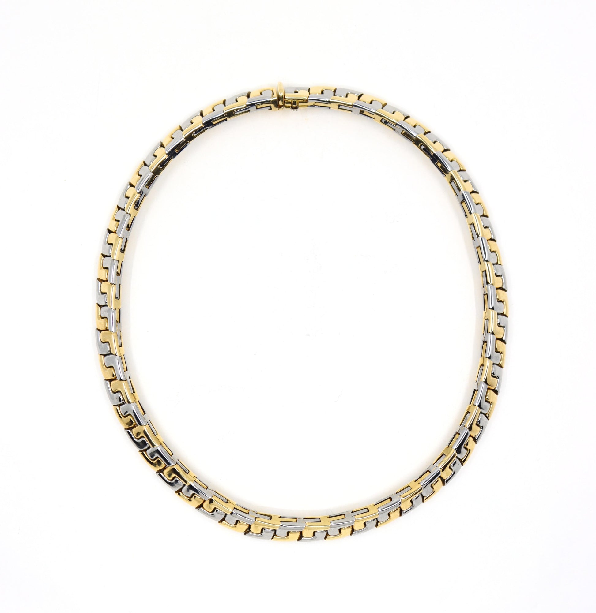 VINTAGE BULGARI TWO TONE 18K GOLD GEOMETRIC COLLAR NECKLACE