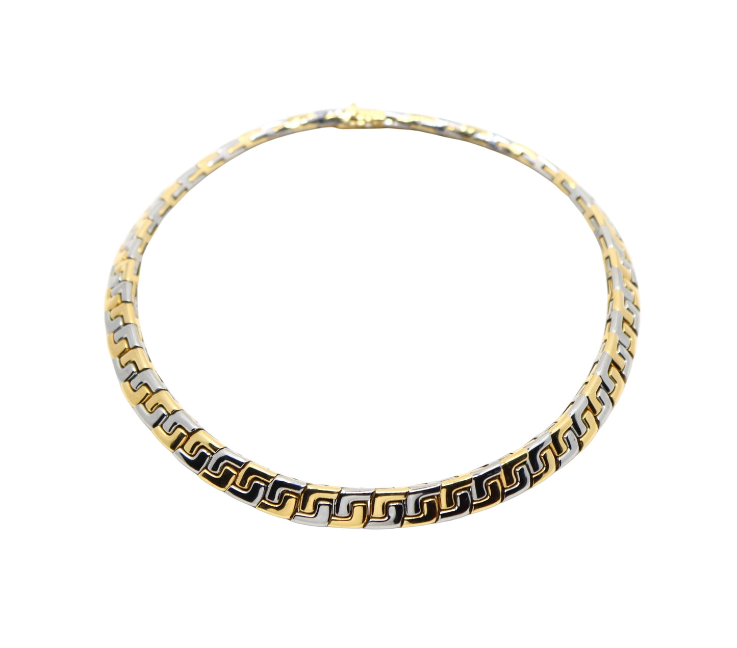 VINTAGE BULGARI TWO TONE 18K GOLD GEOMETRIC COLLAR NECKLACE