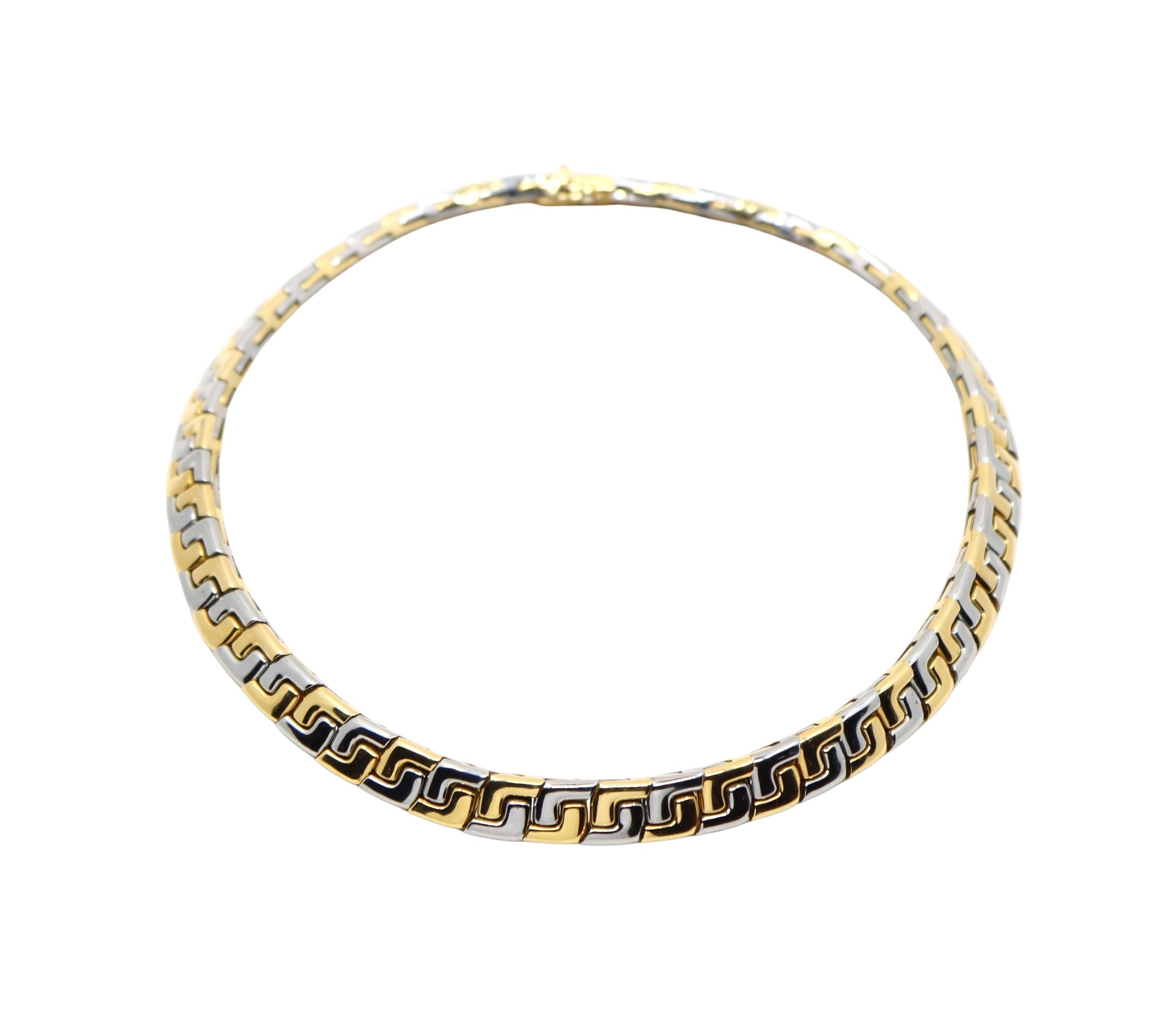 VINTAGE BULGARI TWO TONE 18K GOLD GEOMETRIC COLLAR NECKLACE