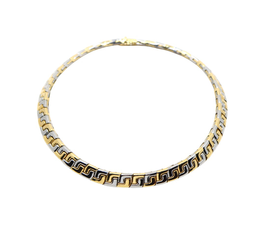 VINTAGE BULGARI TWO TONE 18K GOLD GEOMETRIC COLLAR NECKLACE