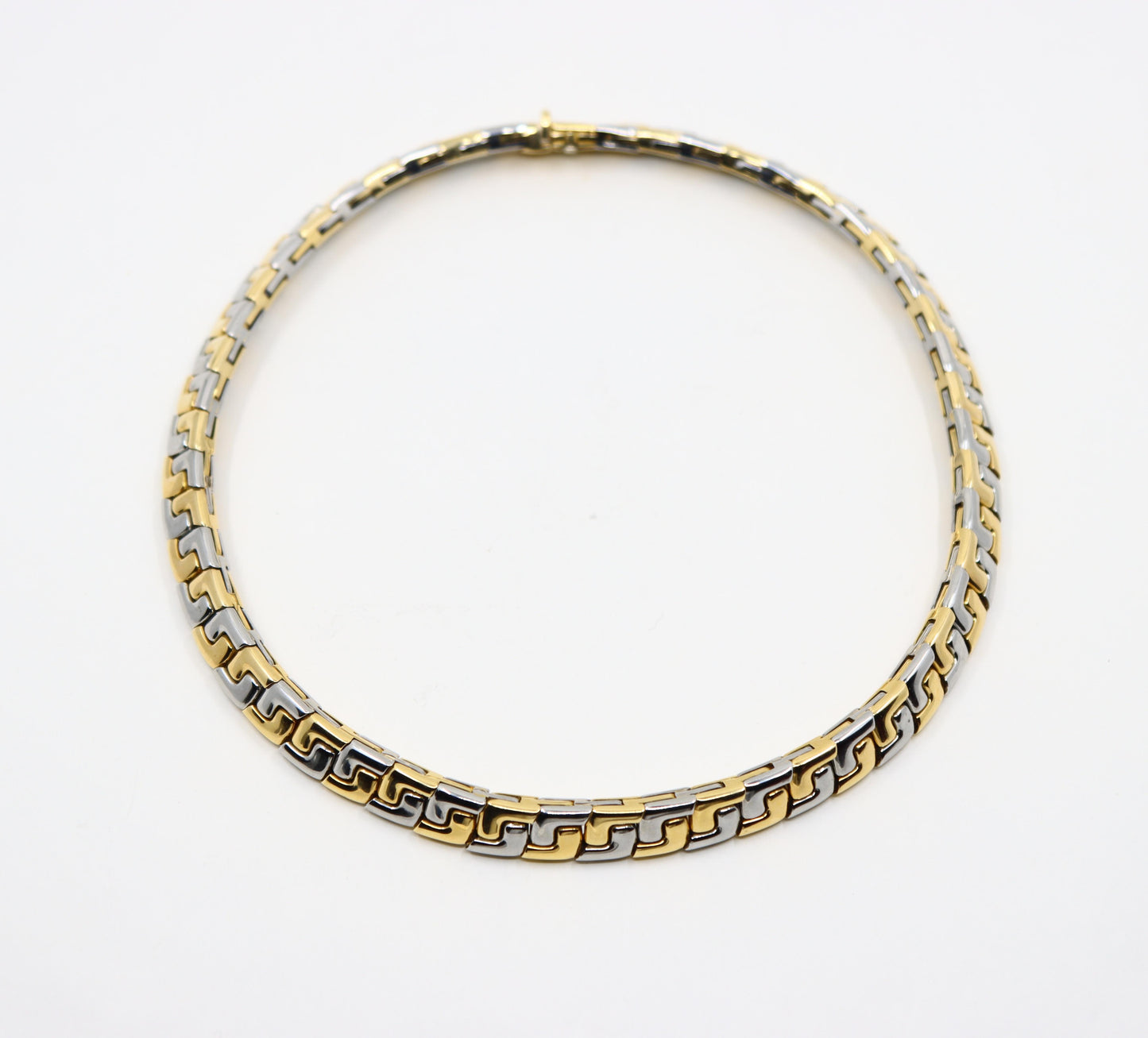 VINTAGE BULGARI TWO TONE 18K GOLD GEOMETRIC COLLAR NECKLACE