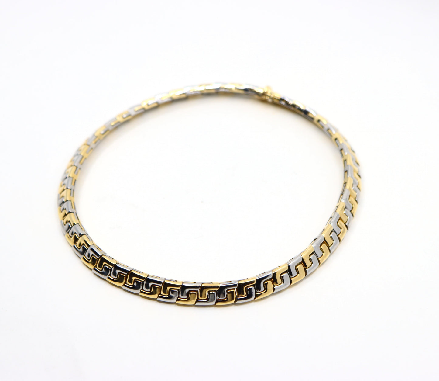 VINTAGE BULGARI TWO TONE 18K GOLD GEOMETRIC COLLAR NECKLACE
