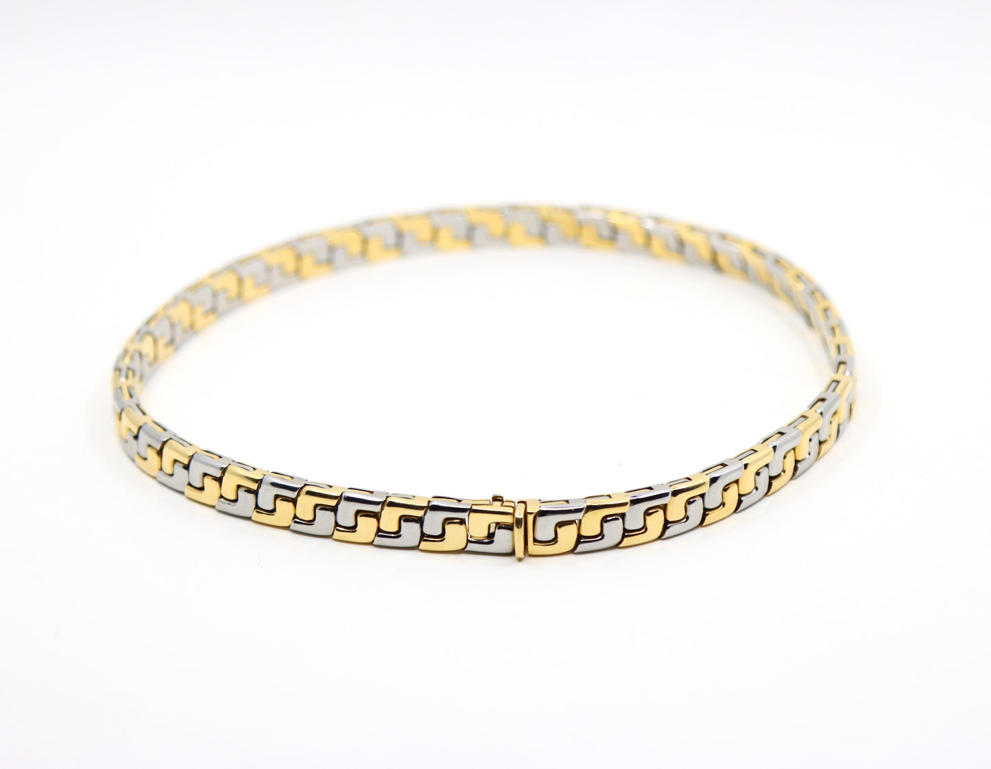 VINTAGE BULGARI TWO TONE 18K GOLD GEOMETRIC COLLAR NECKLACE