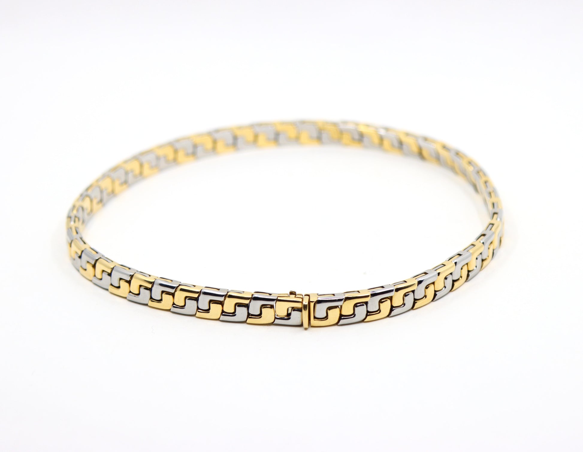 VINTAGE BULGARI TWO TONE 18K GOLD GEOMETRIC COLLAR NECKLACE