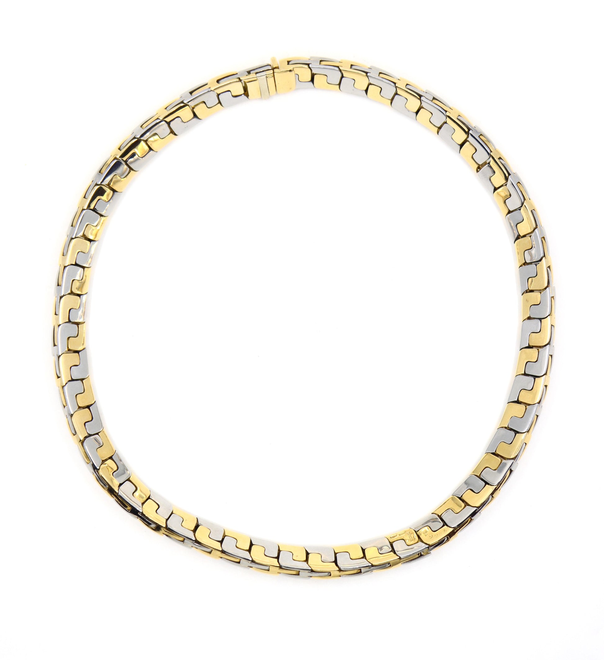 VINTAGE BULGARI TWO TONE 18K GOLD GEOMETRIC COLLAR NECKLACE
