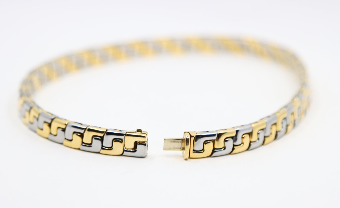 VINTAGE BULGARI TWO TONE 18K GOLD GEOMETRIC COLLAR NECKLACE