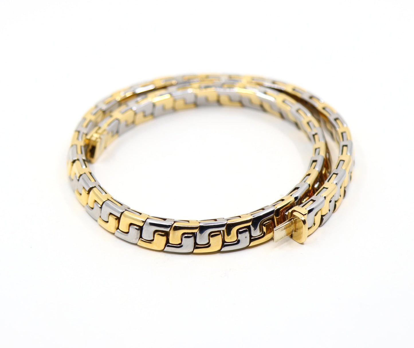 VINTAGE BULGARI TWO TONE 18K GOLD GEOMETRIC COLLAR NECKLACE